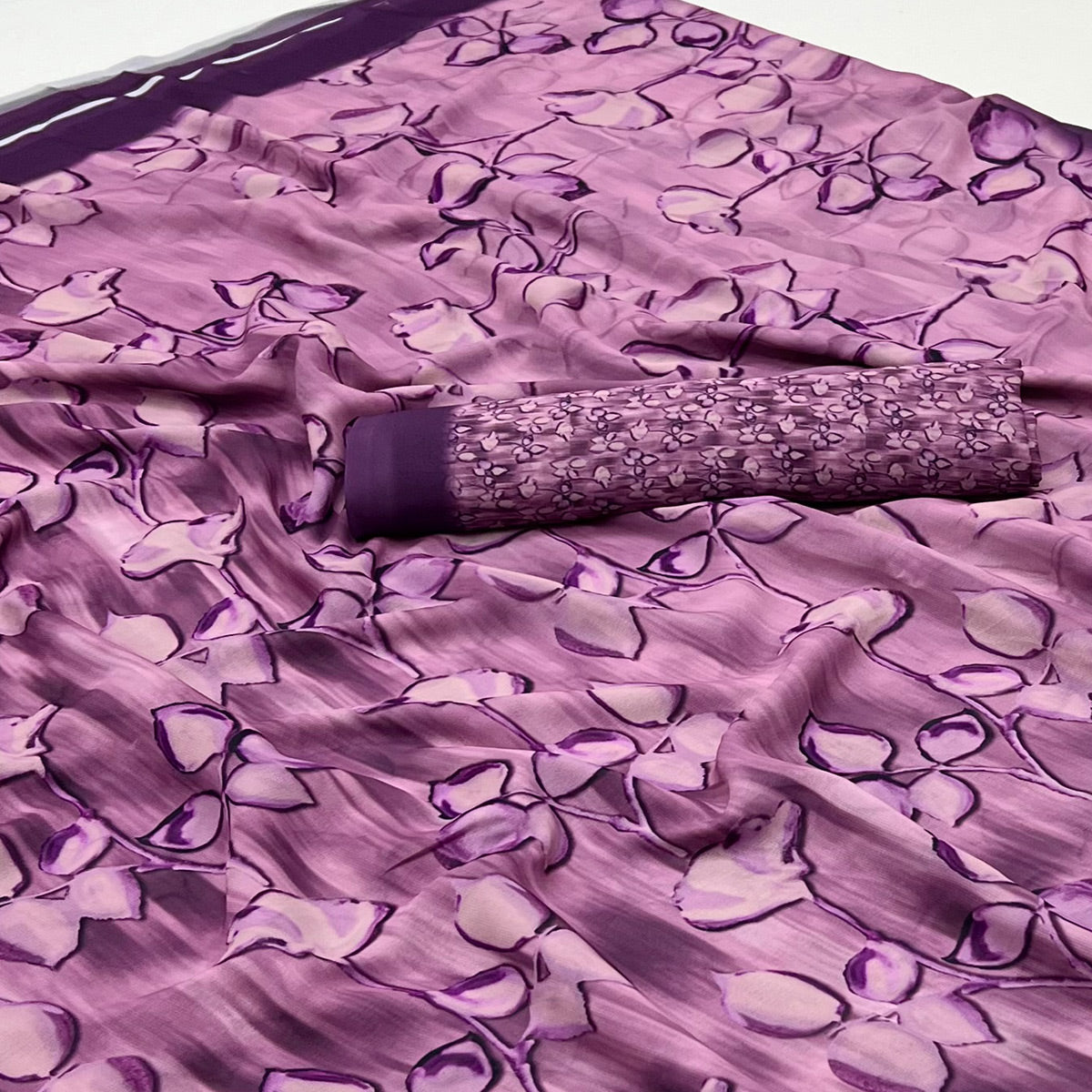 Purple Digital Floral Printed Georgette Saree