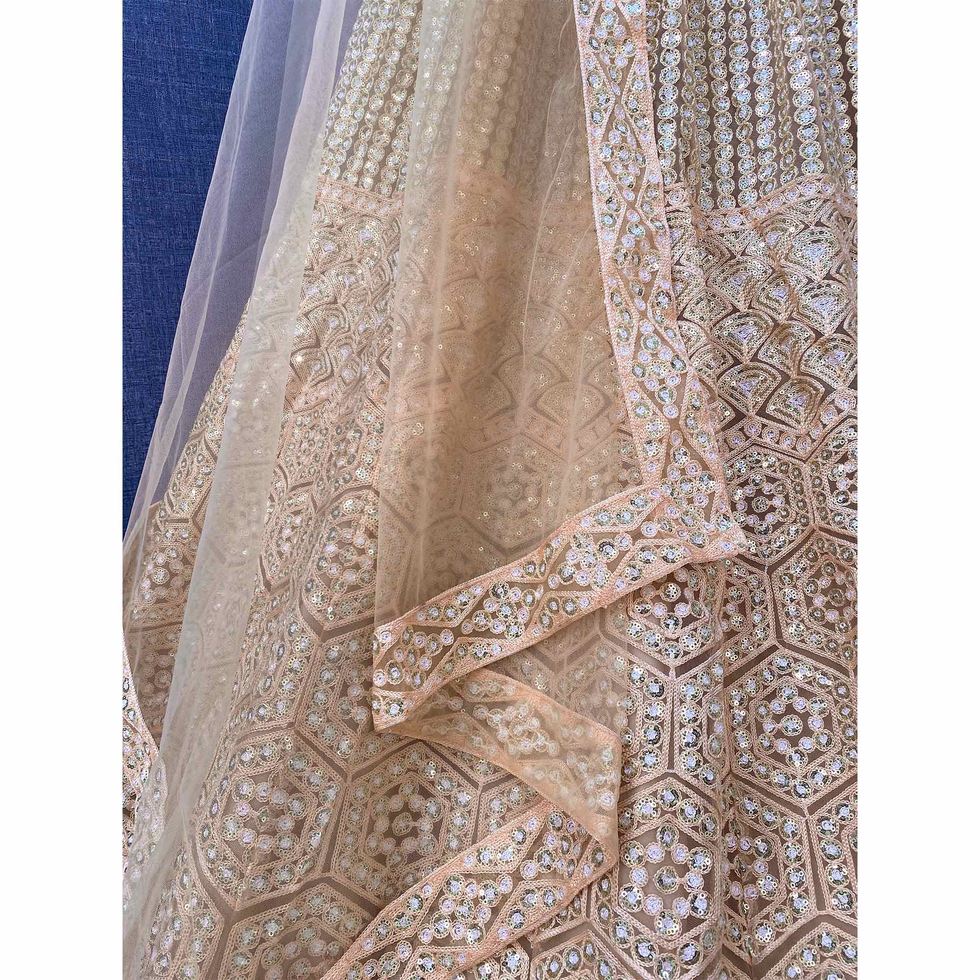 Brown Sequins Embroidered Netted Lehenga Choli