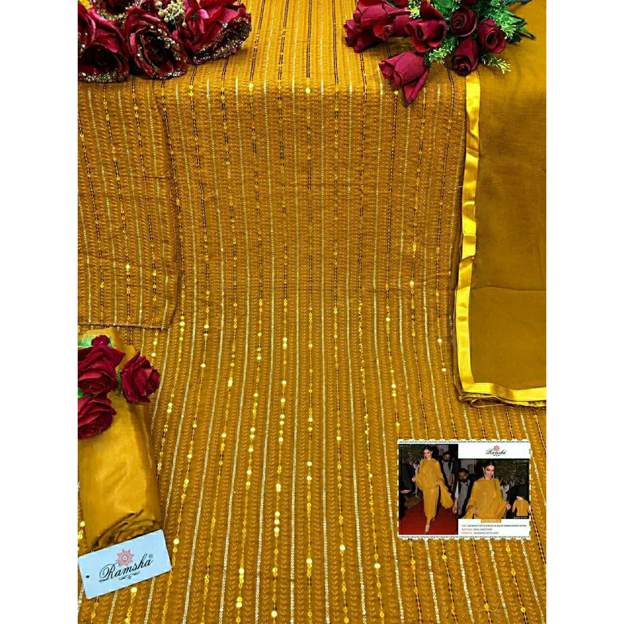 Golden Sequins Embroidered Georgette Suit