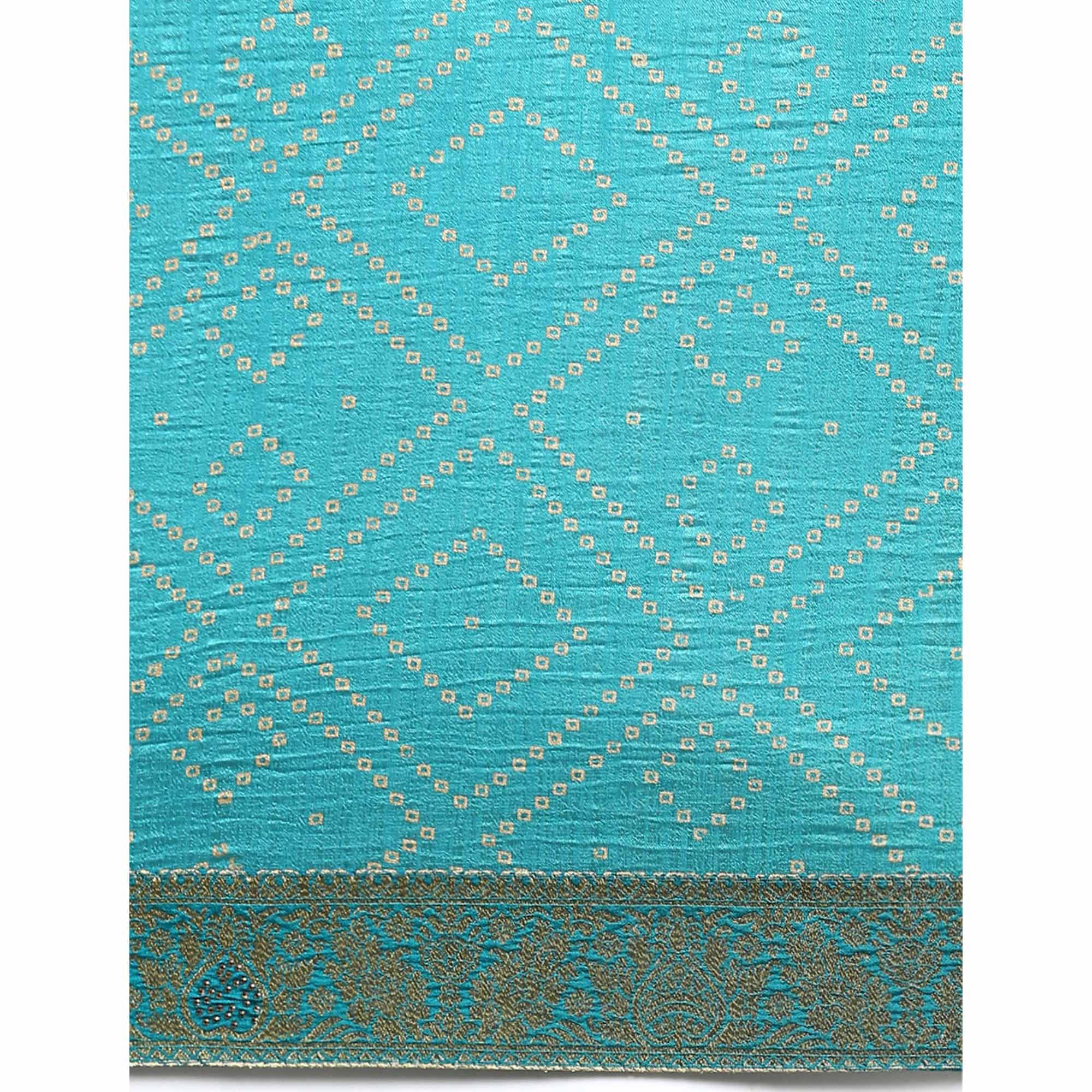 Blue Foil Printed With Swarovski Vichitra Silk Saree