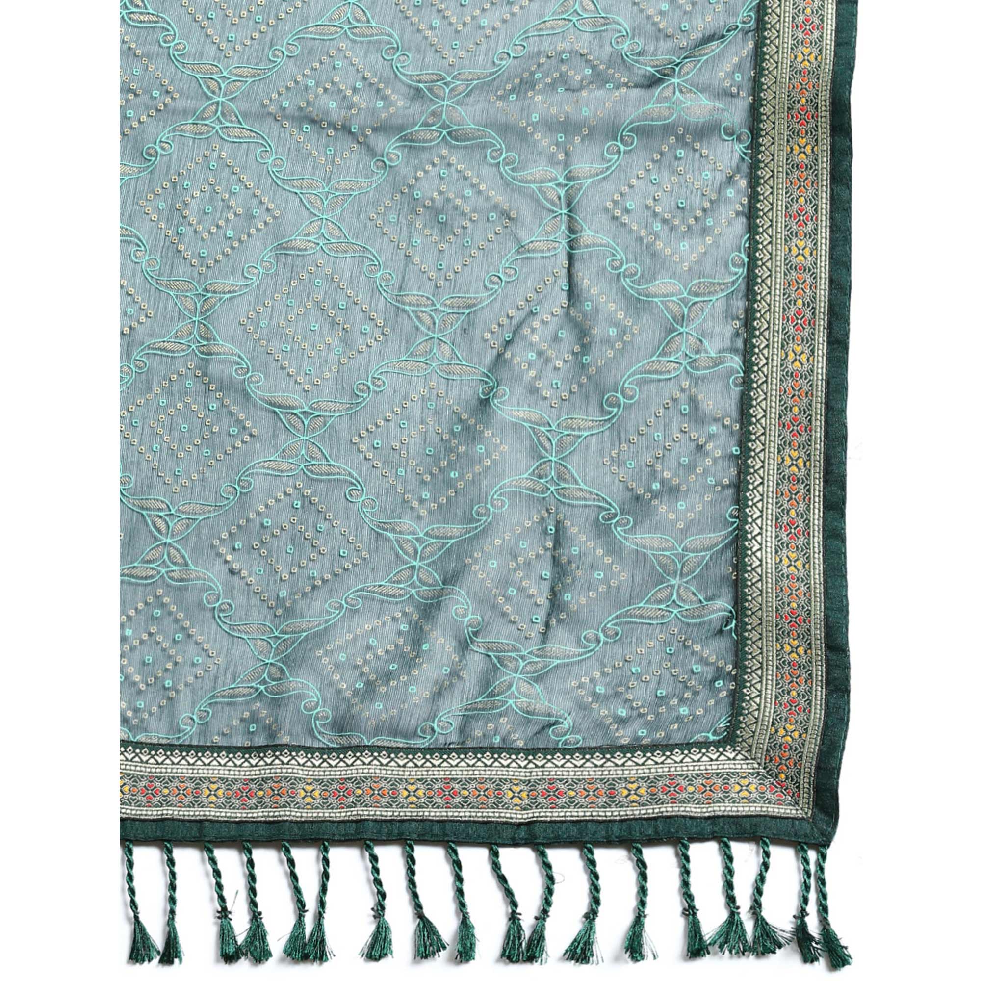 Green Foil Printed With Fancy Border Chiffon Saree