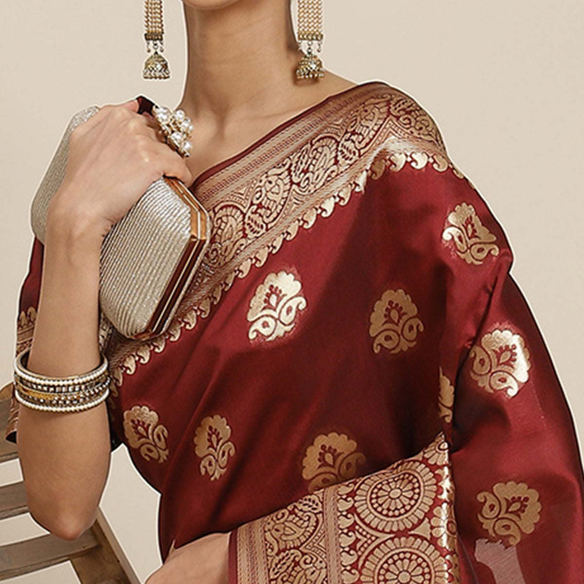 Maroon Woven Banarasi Silk Saree