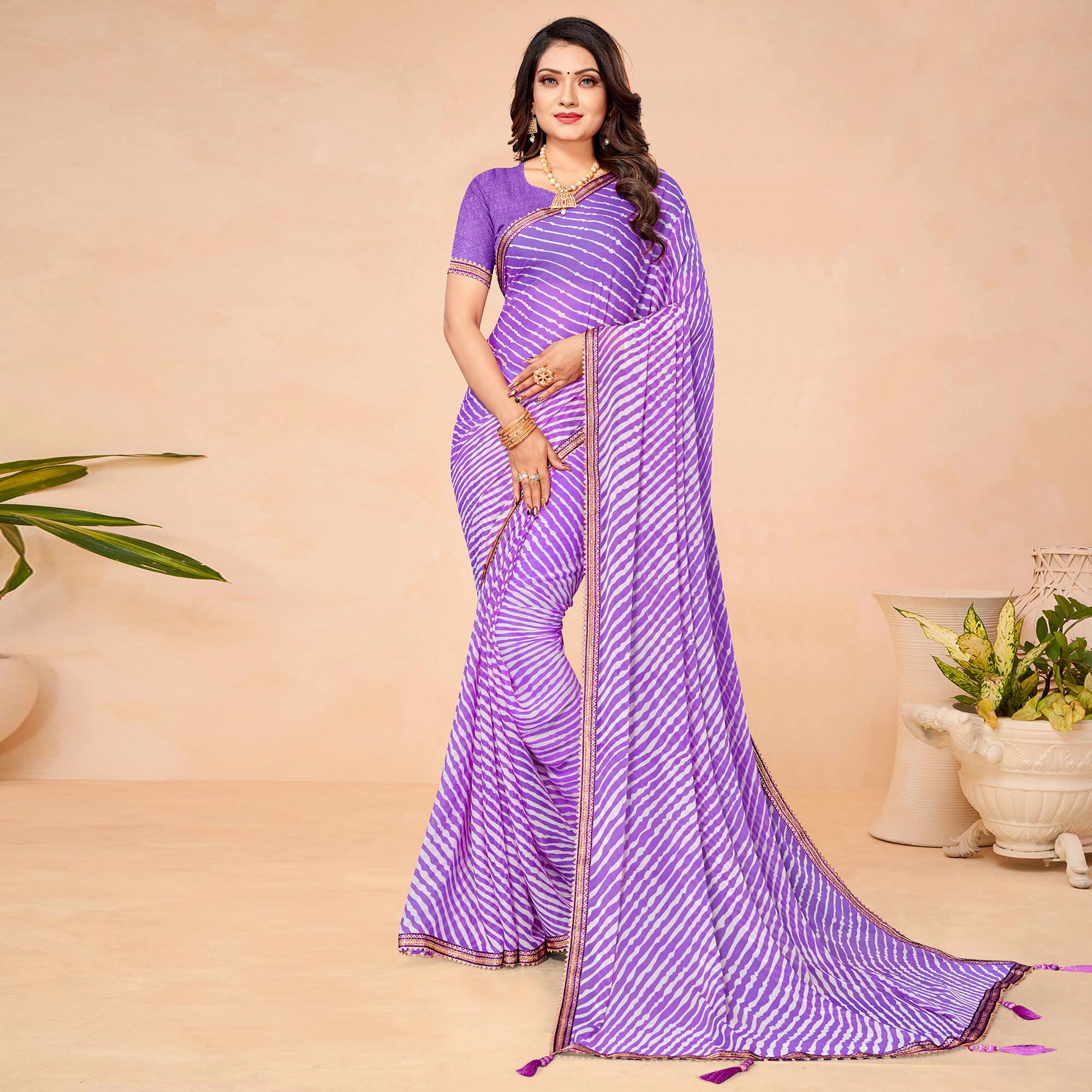 Violet Printed Chiffon Saree