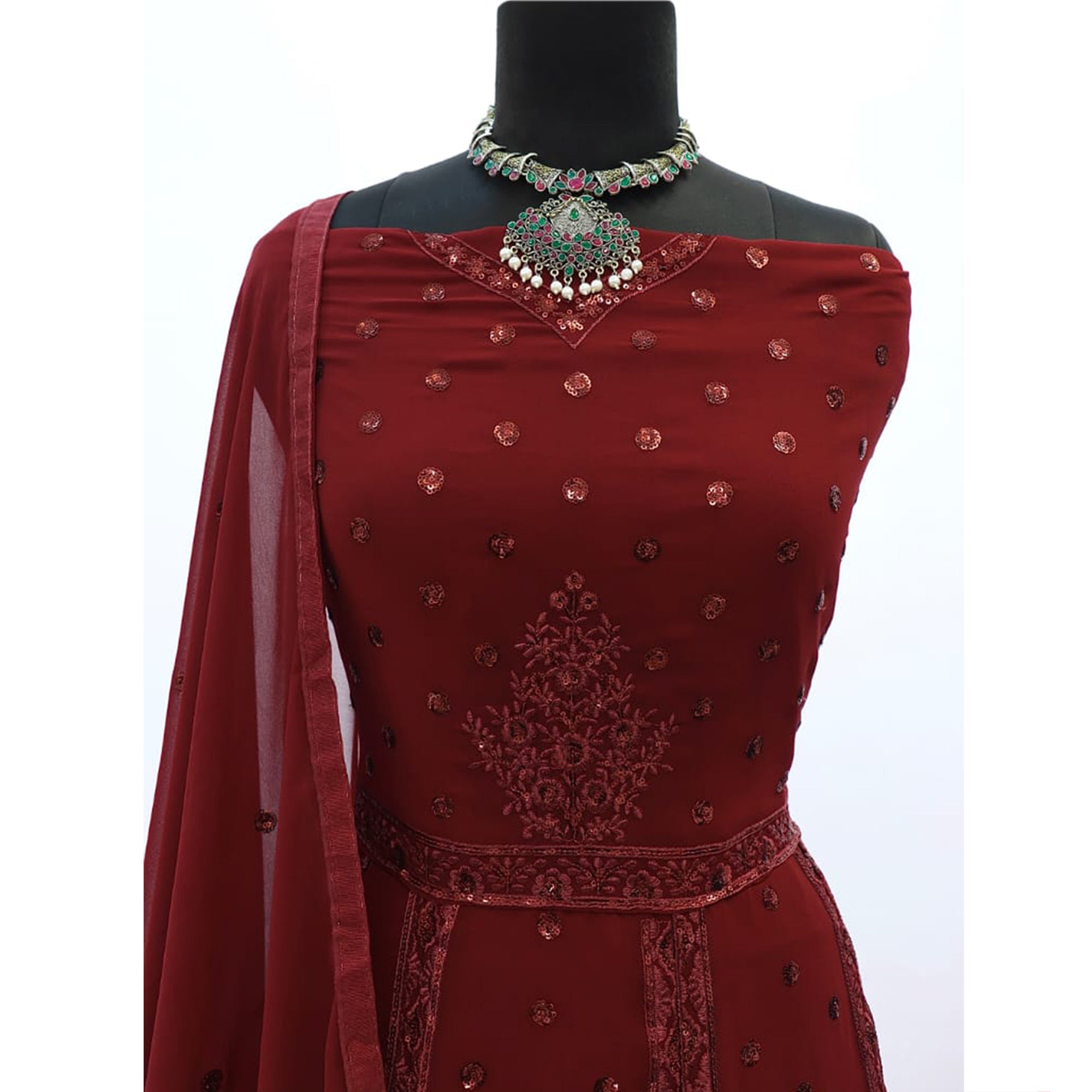 Maroon Embroidered Georgette Gown