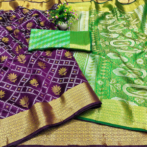 Wine Floral Woven Banarasi Silk Saree