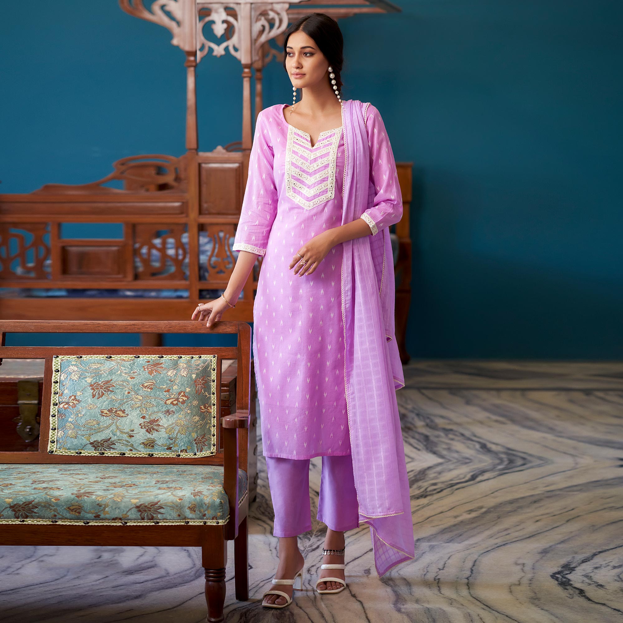 Purple Embroidered Pure Cotton Suit
