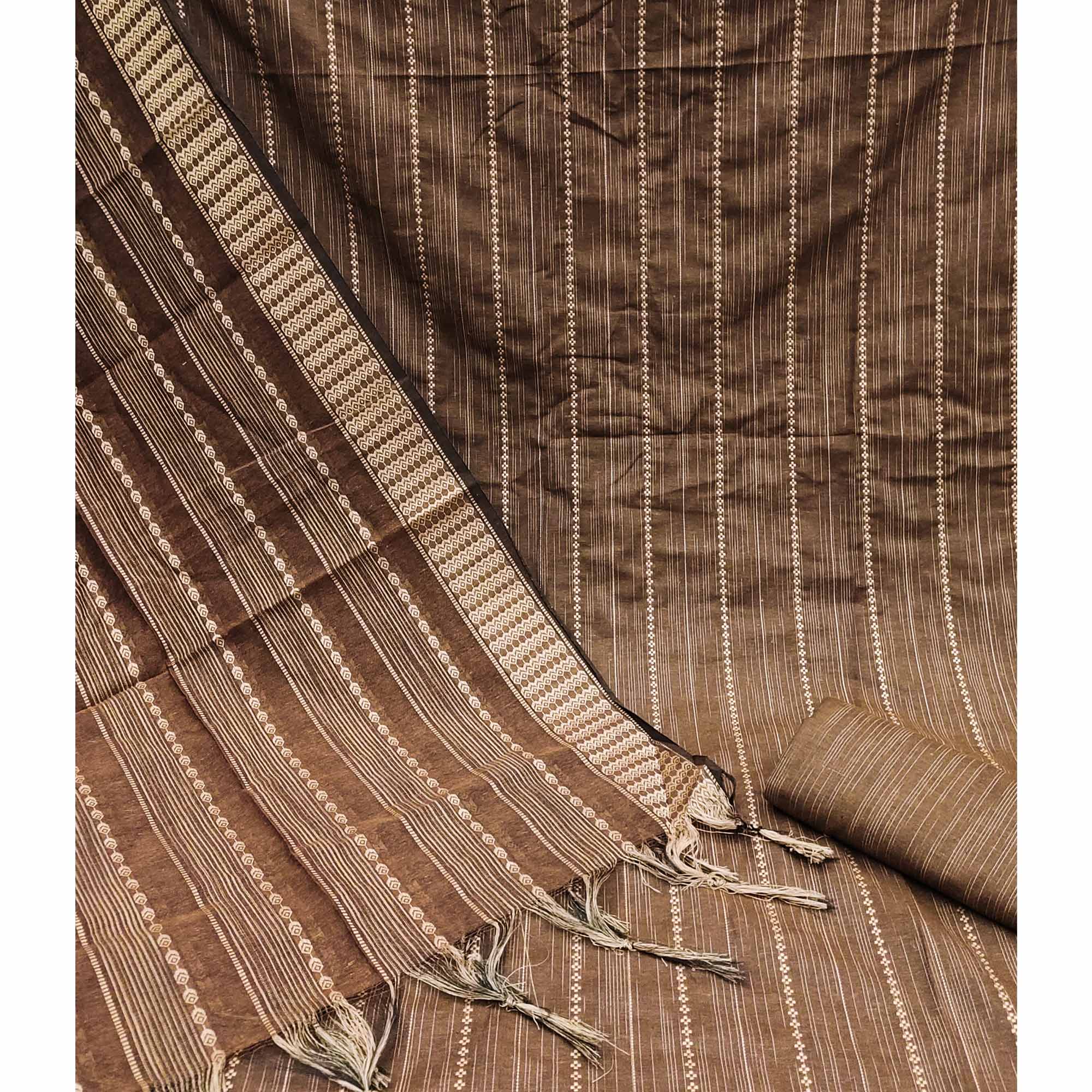 Coffee Brown Woven Cotton Blend Dress Material