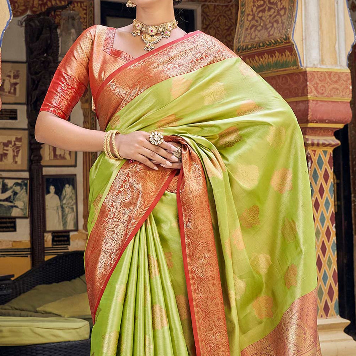 Green Woven Tissue Saree