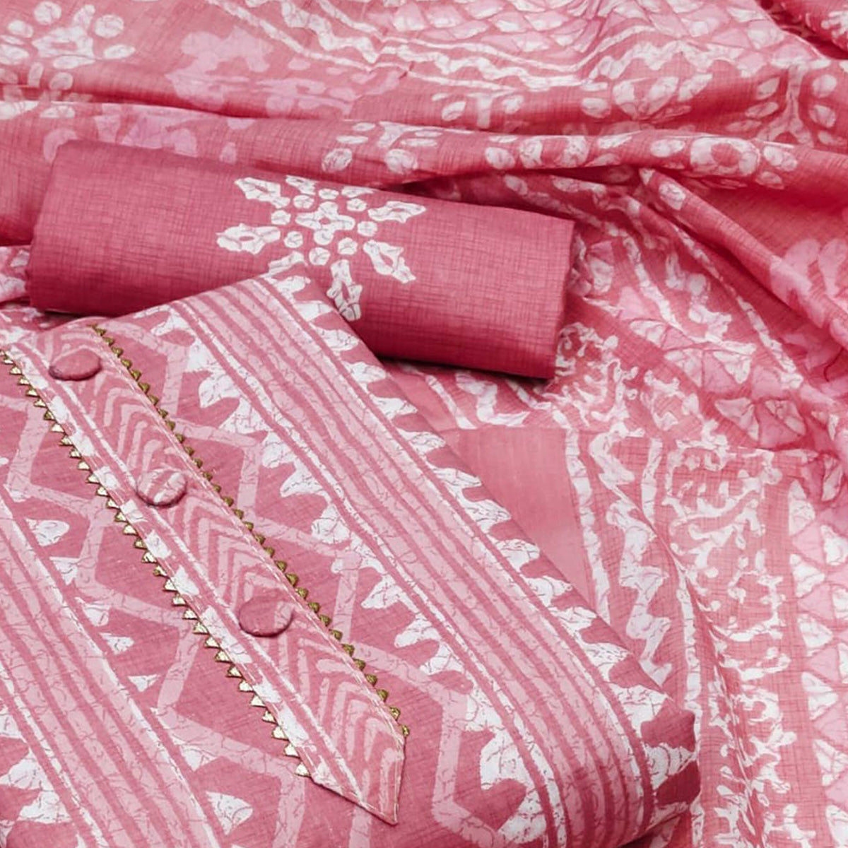 Pink Printed Pure Cotton Dress Material