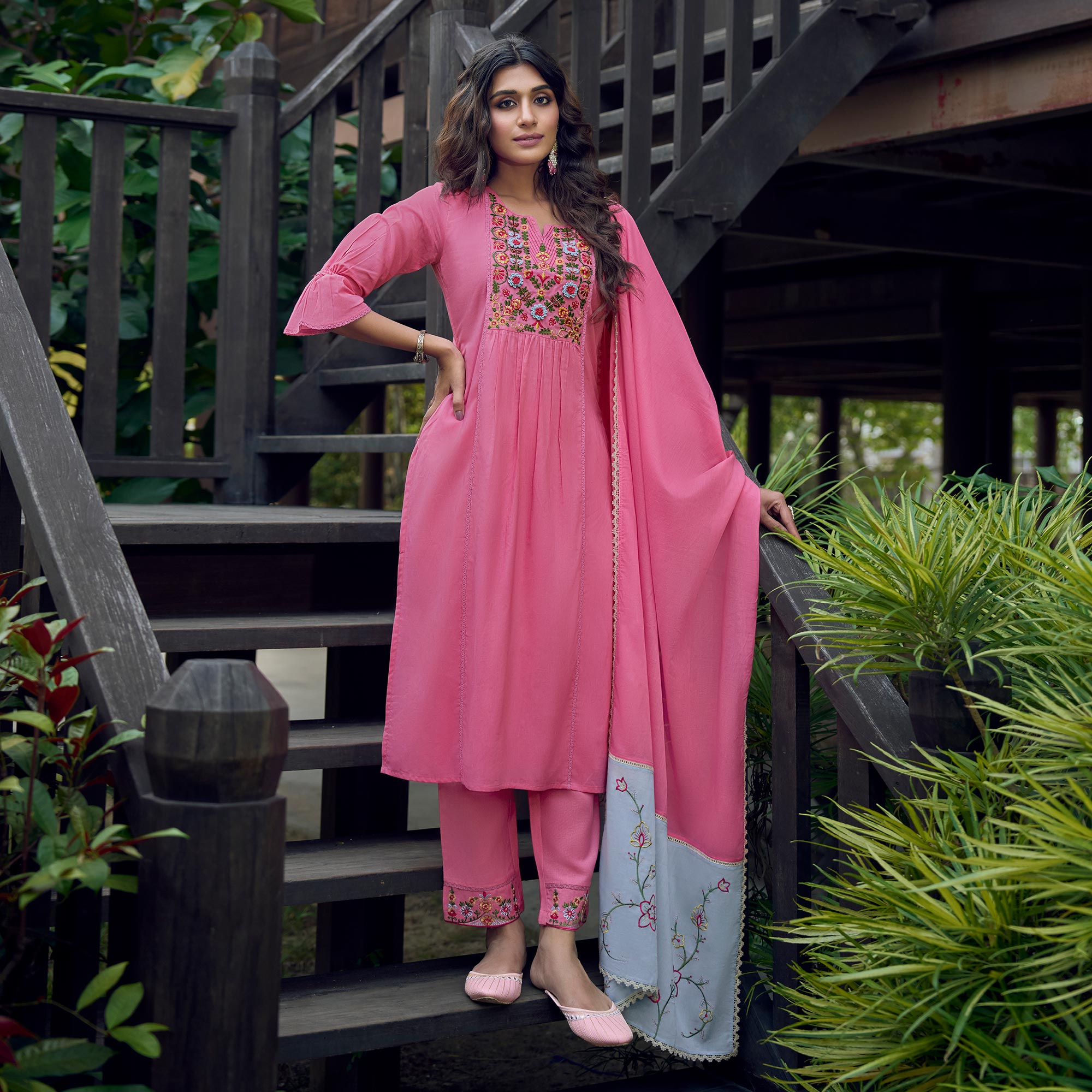 Pink Embroidered Pure Cotton Suit