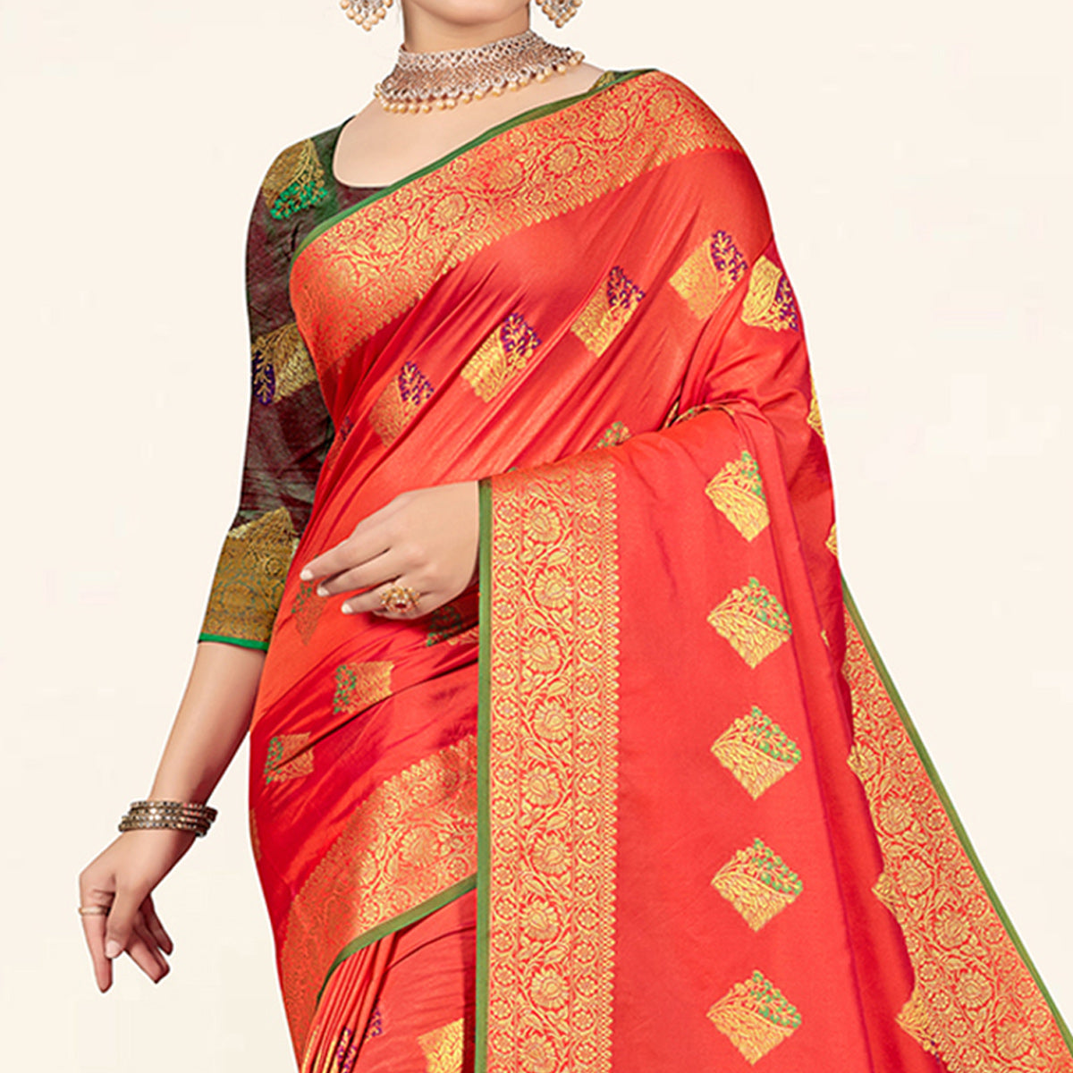 Peach Woven Art Silk Saree With Tassels