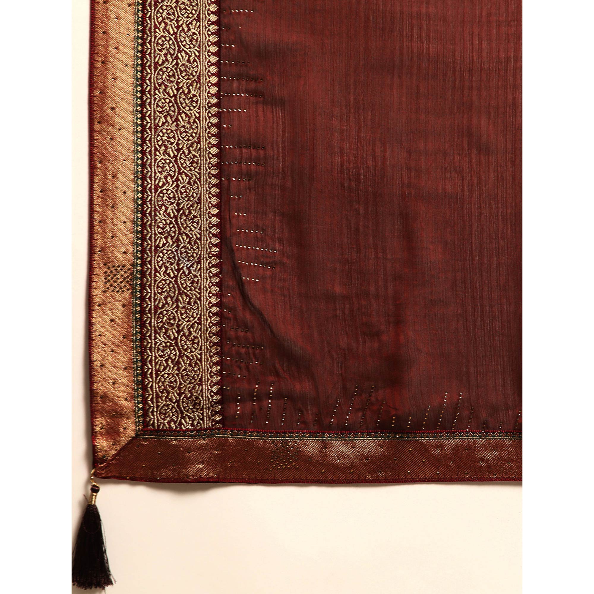 Rust Swarovski With Fancy Border Satin Silk Saree