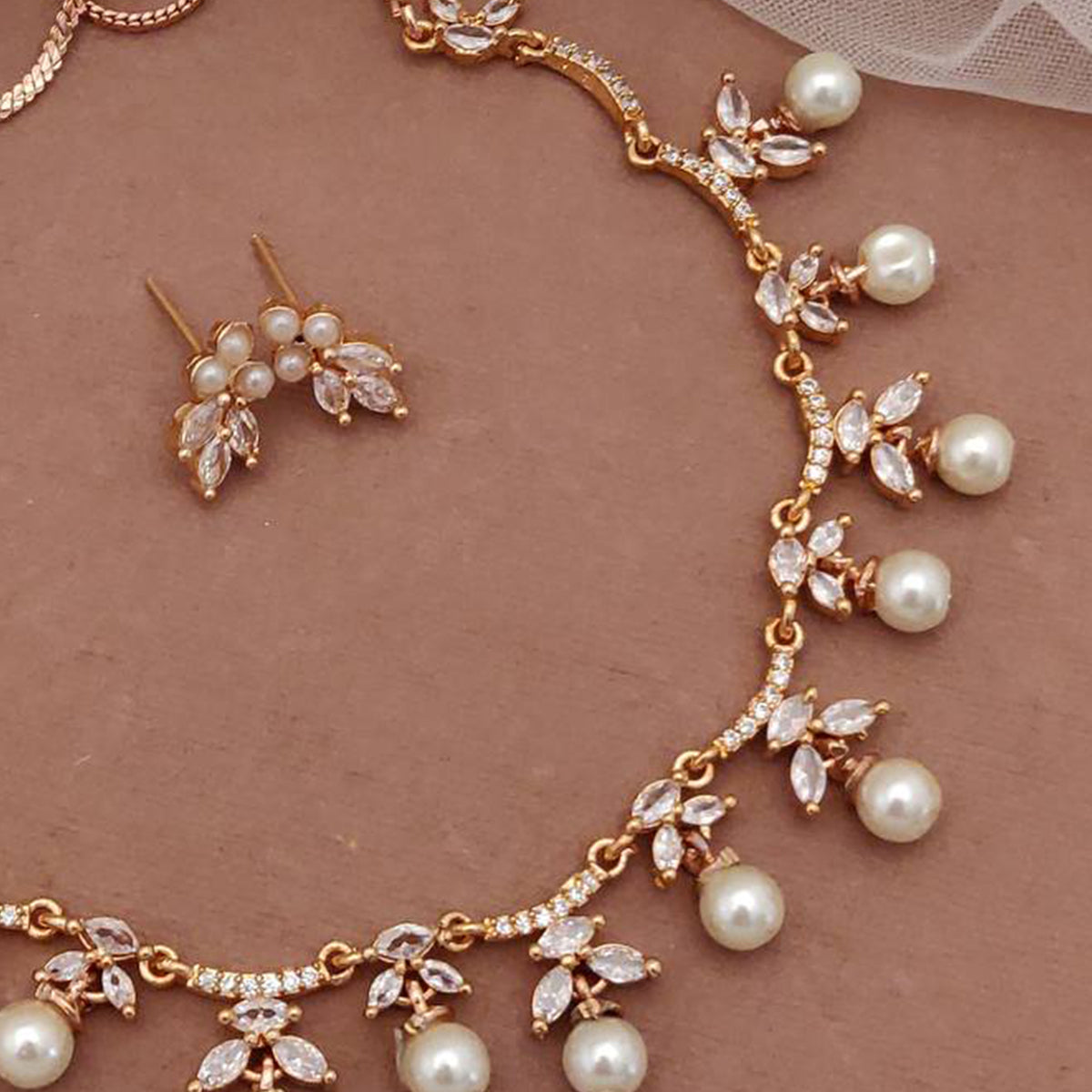 Rose Gold American Diamond Premium Alloy Necklace set