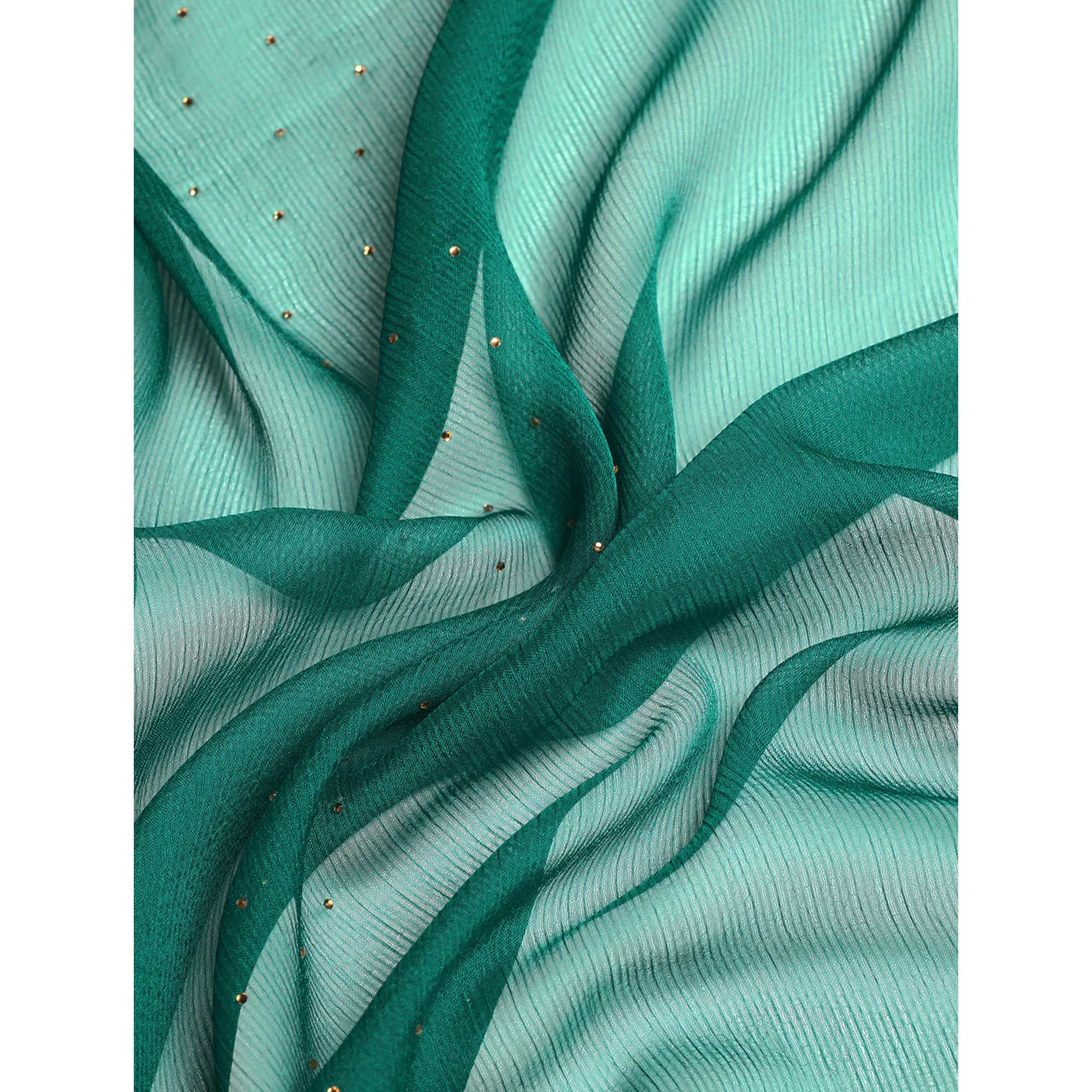 Turquoise Green Swarovski With Embroidery Work Viscose Chiffon Saree