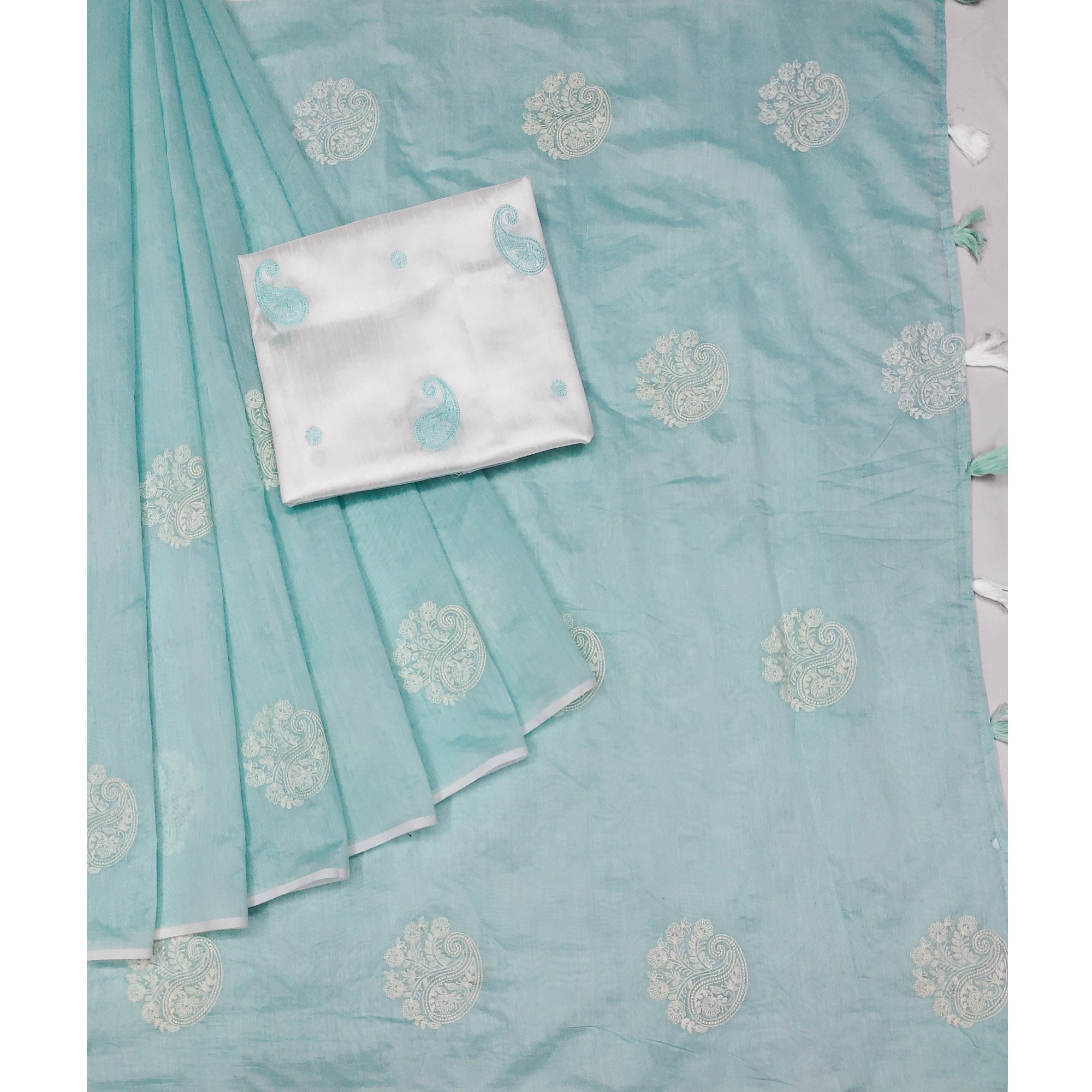Blue Embroidered Chanderi Saree