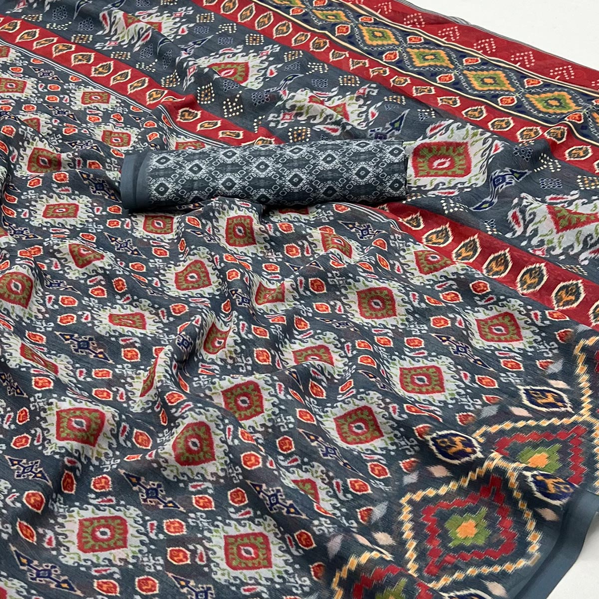 Grey Digital Printed Georgette Saree