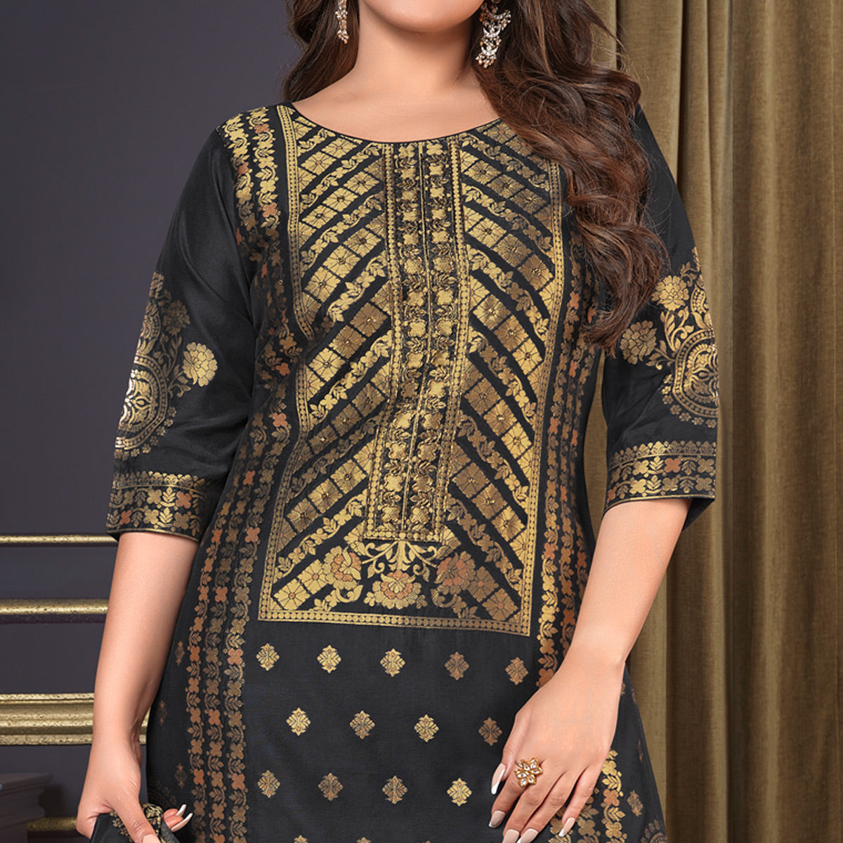 Black Woven Banarasi Silk Salwar Suit