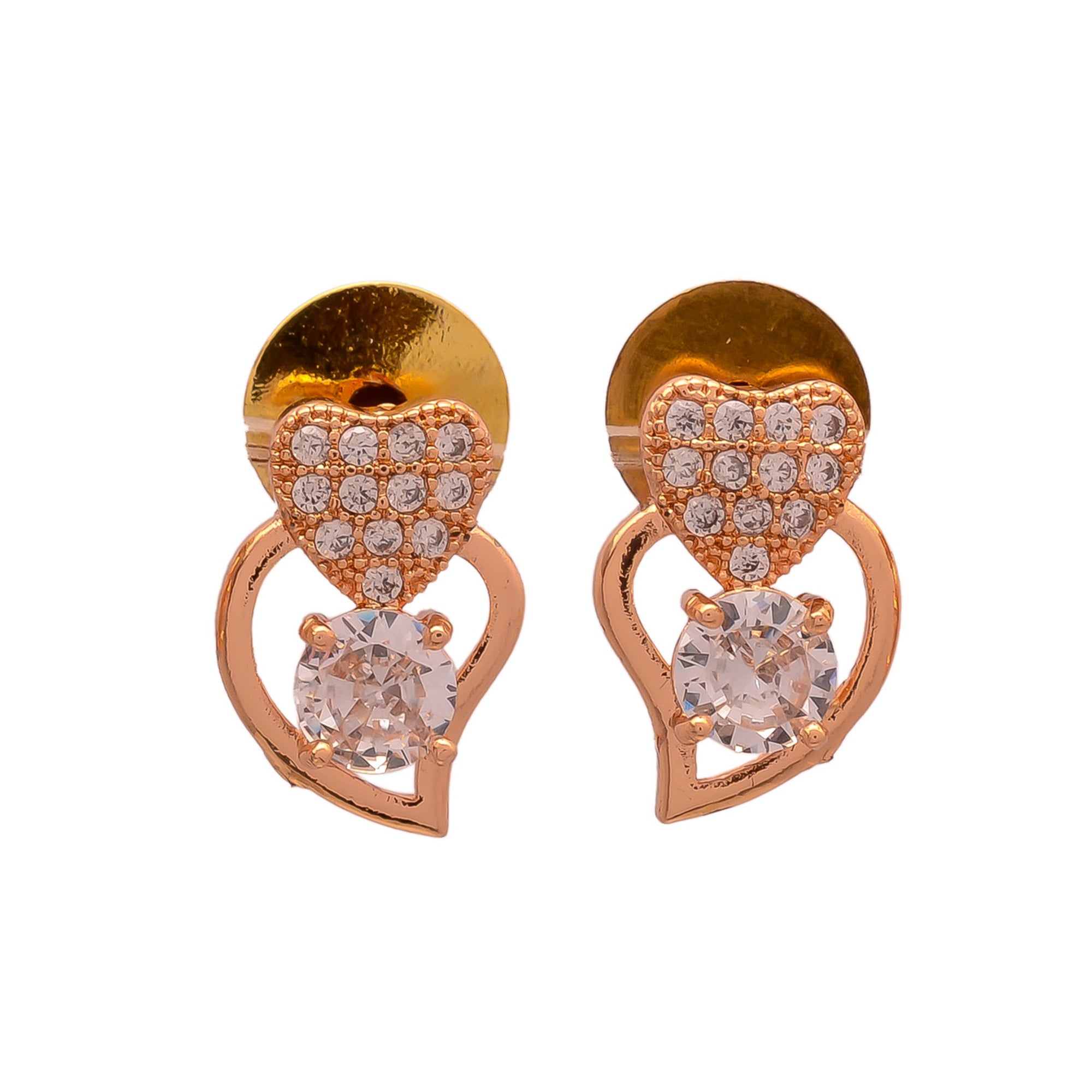 Rose Gold Polish Heart Shape Design Earrings Pair