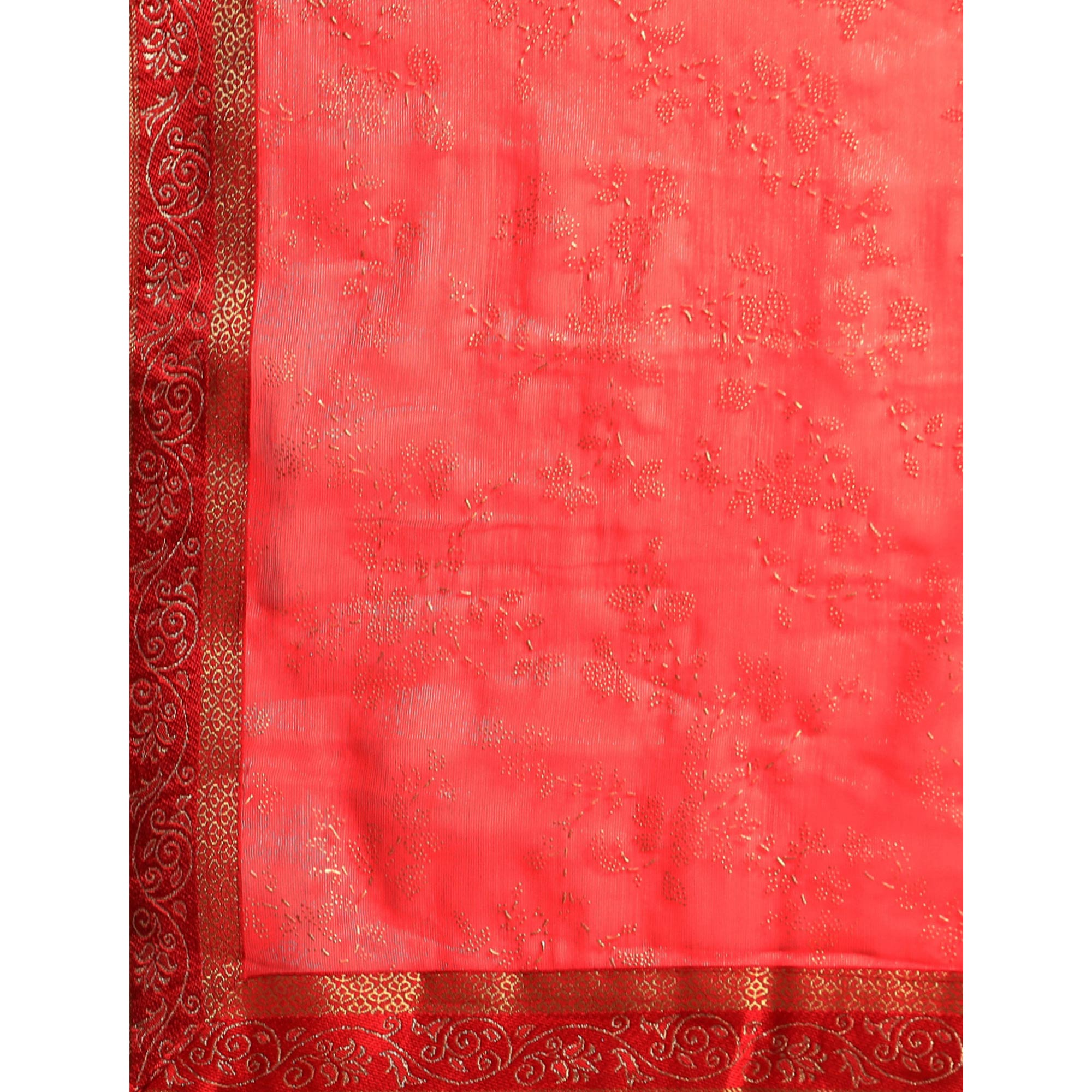 Red Floral Foil Printed Shimmer Saree