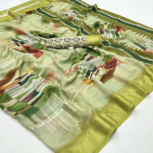 Green Digital Printed Viscose Saree