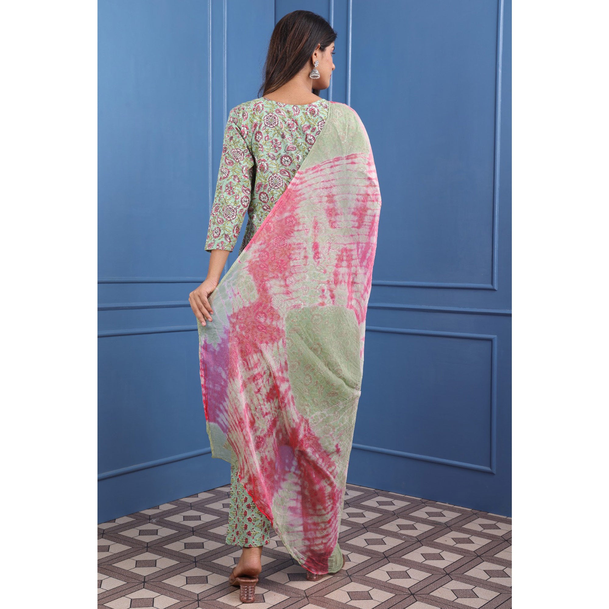 Sea Green Floral Printed Pure Cotton Suit