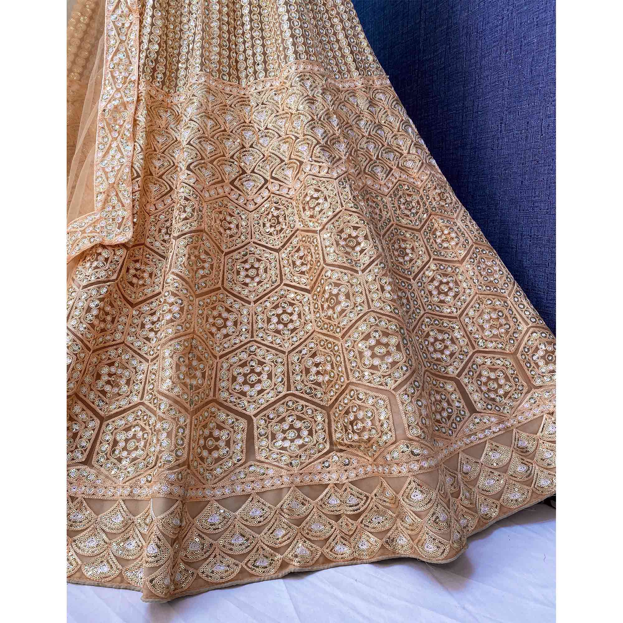 Brown Sequins Embroidered Netted Lehenga Choli