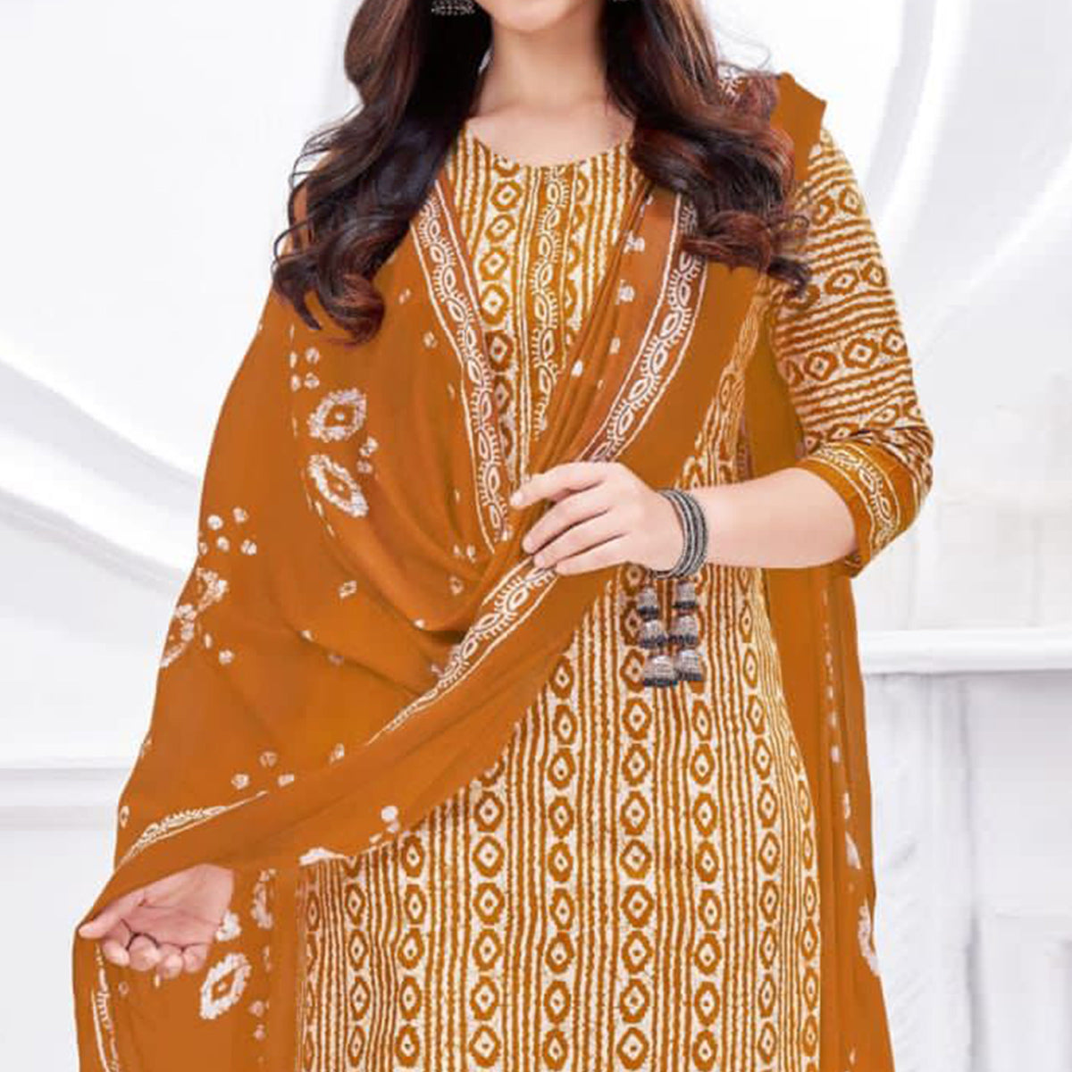 Mustard Printed Cotton Suit