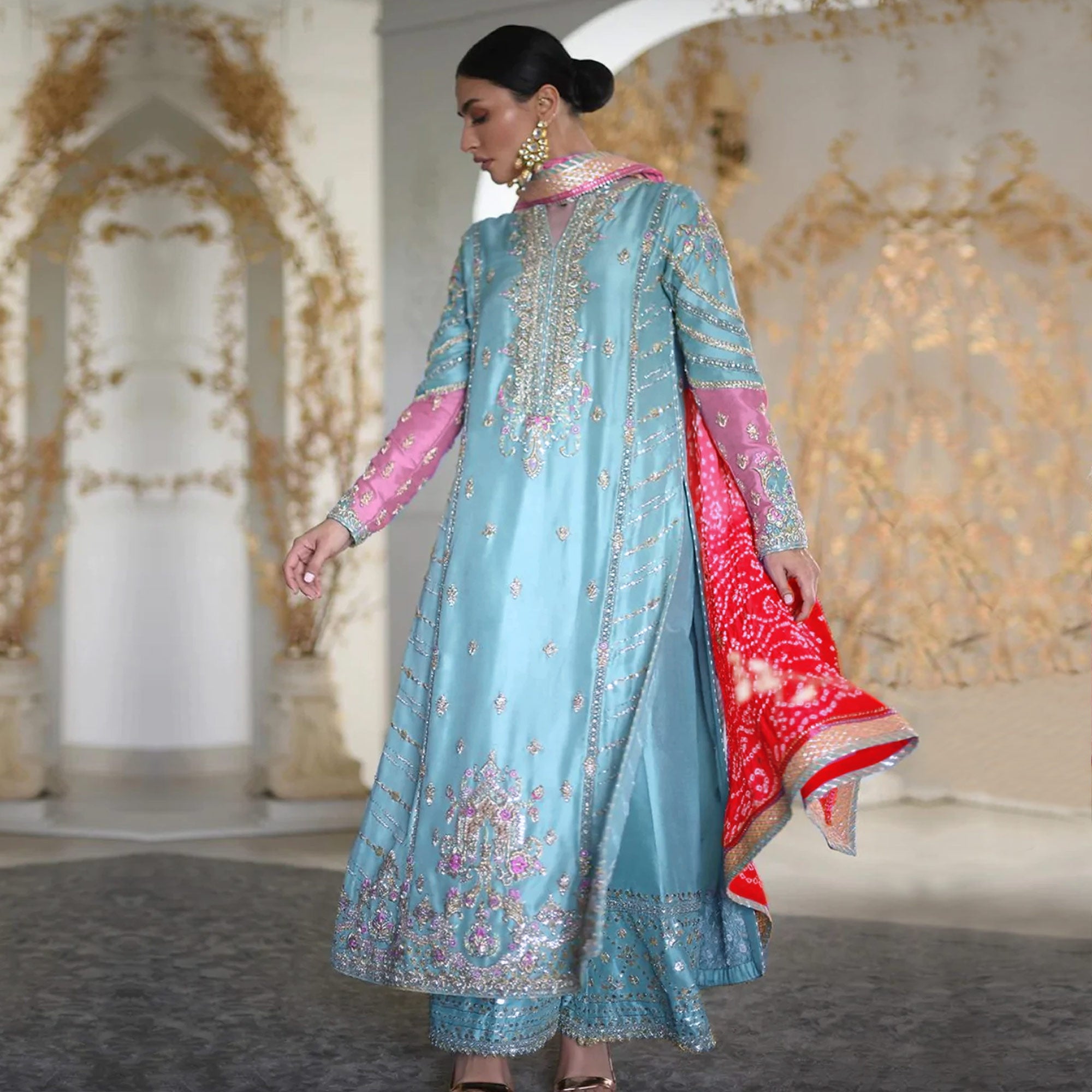 Blue Sequins Embroidered Georgette Pakistani Suit