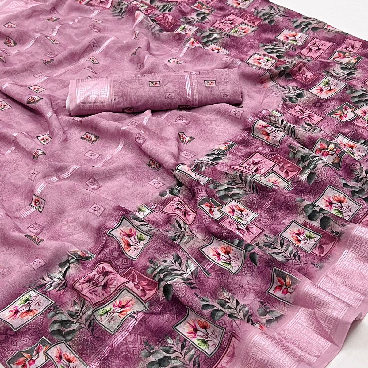 Mauve Digital Printed Viscose Saree