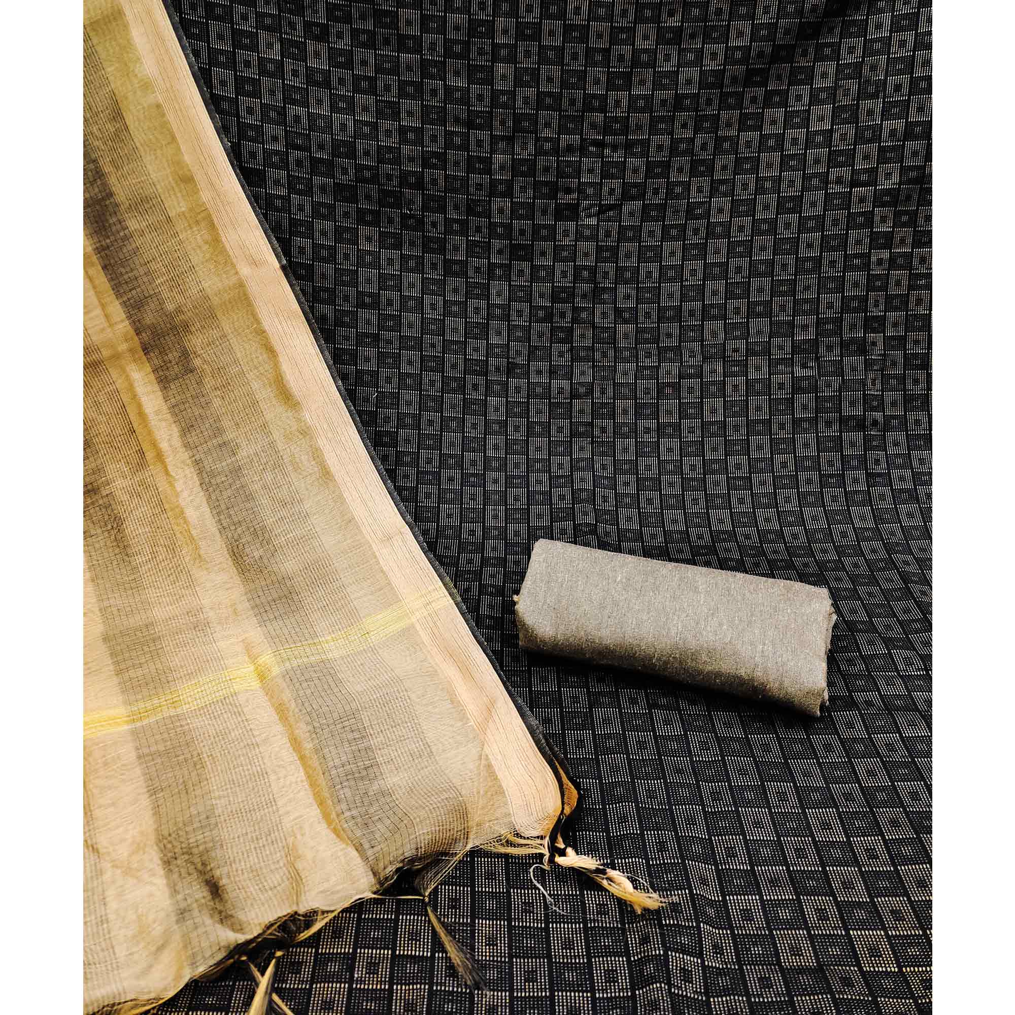 Black Woven Cotton Blend Dress Material