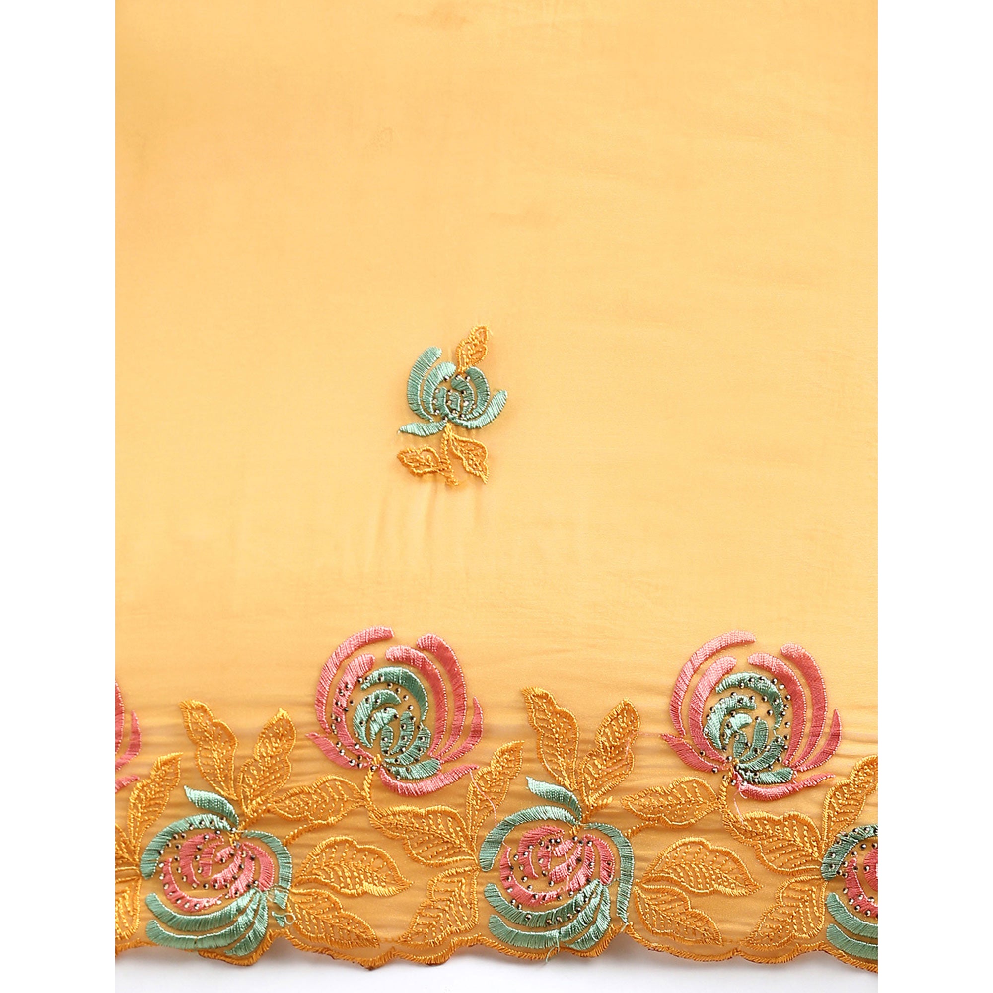 Yellow Floral Embroidered Organza Saree