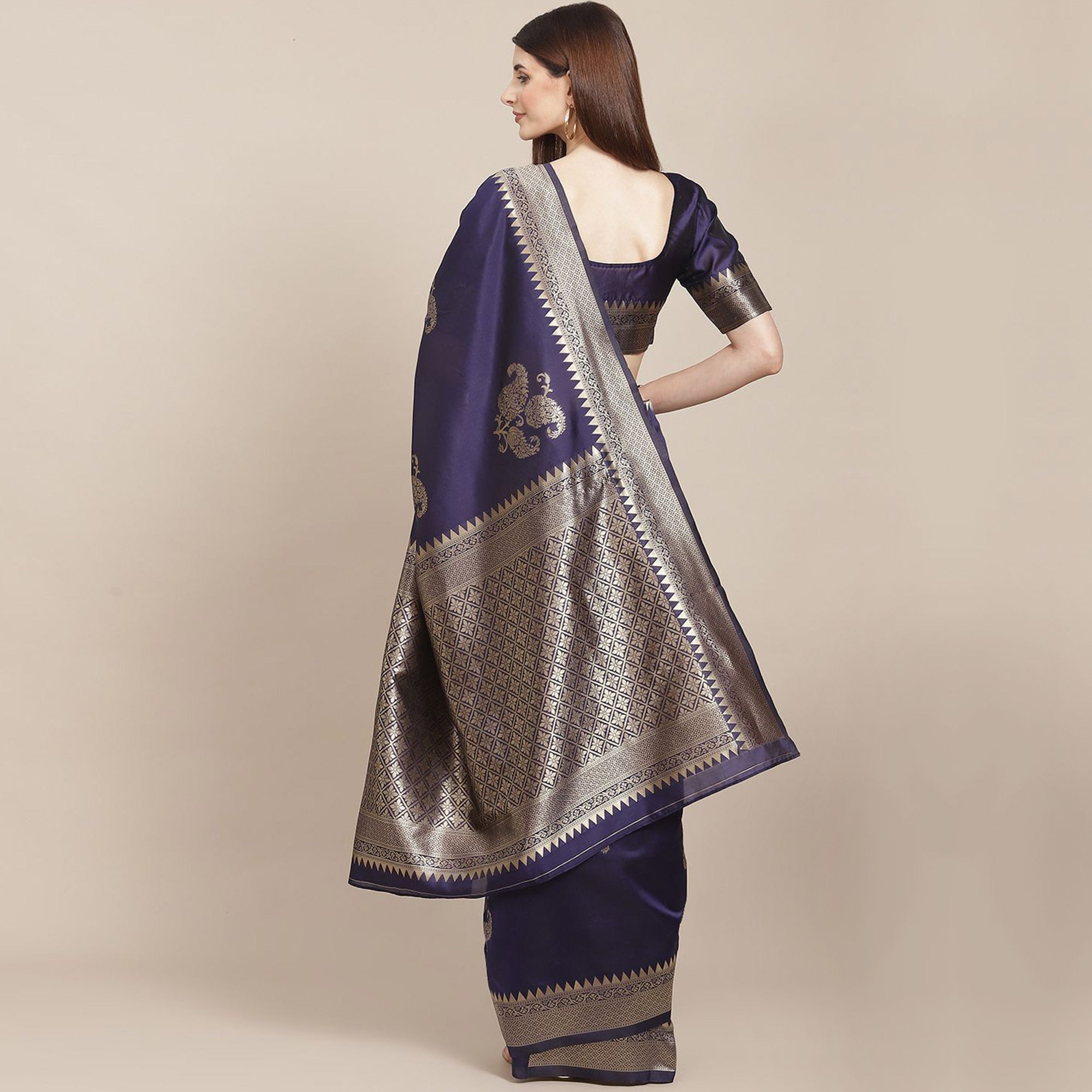 Navy Blue Woven Banarasi Silk Saree