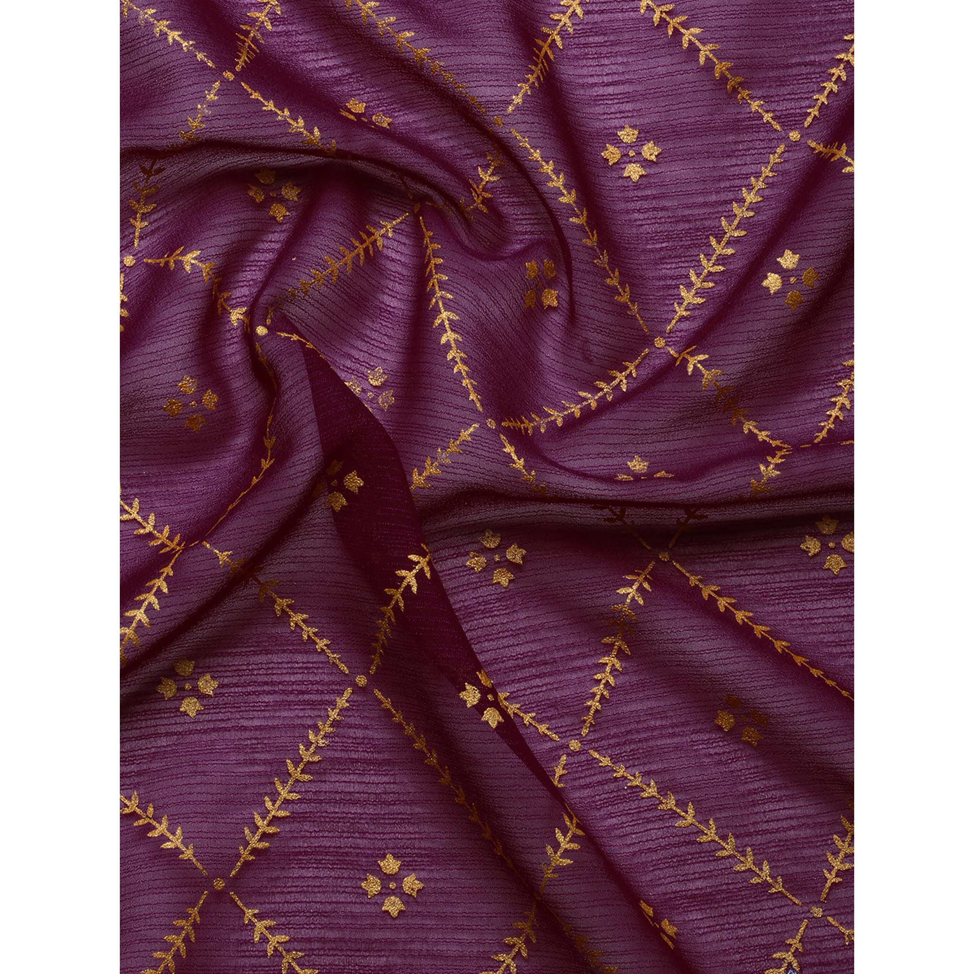 Purple Floral Foil Printed Zomato Saree