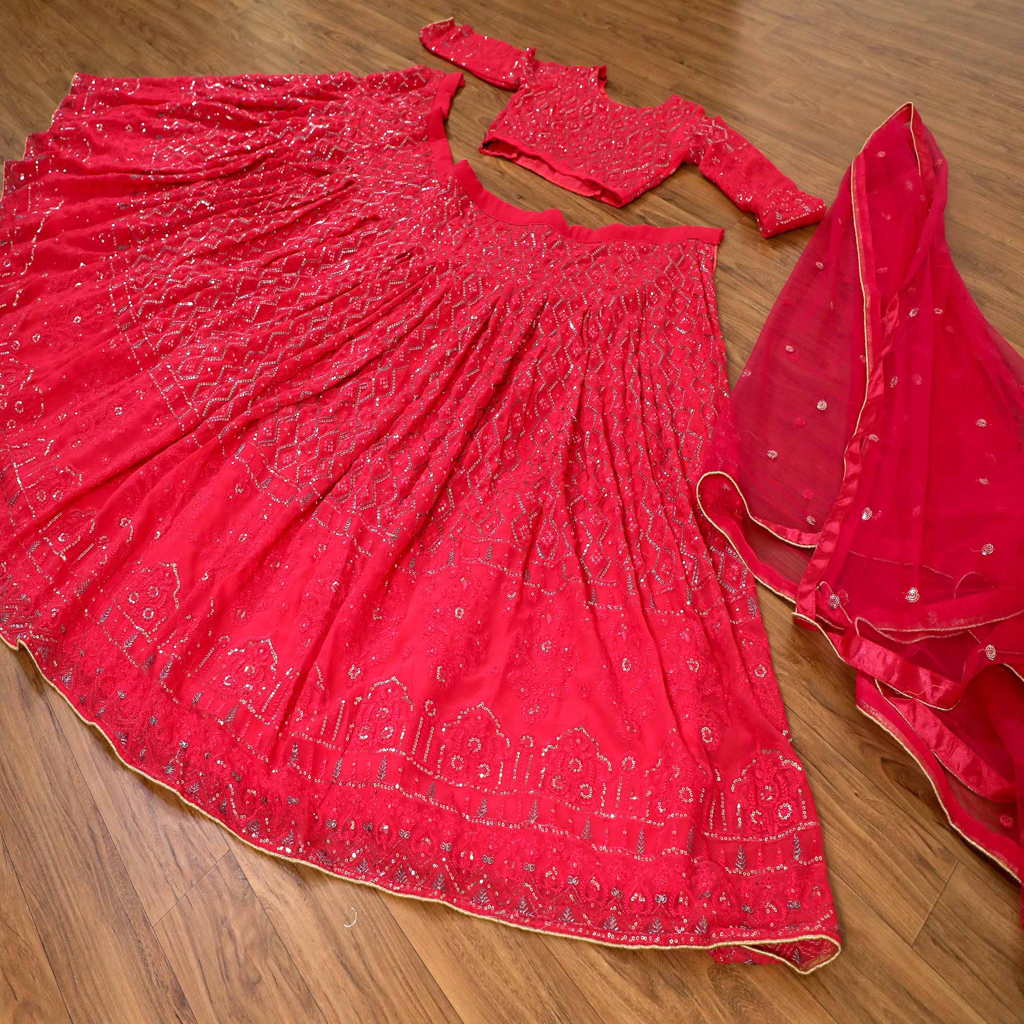 Pink Sequins Embroidered Georgette Lehenga Choli