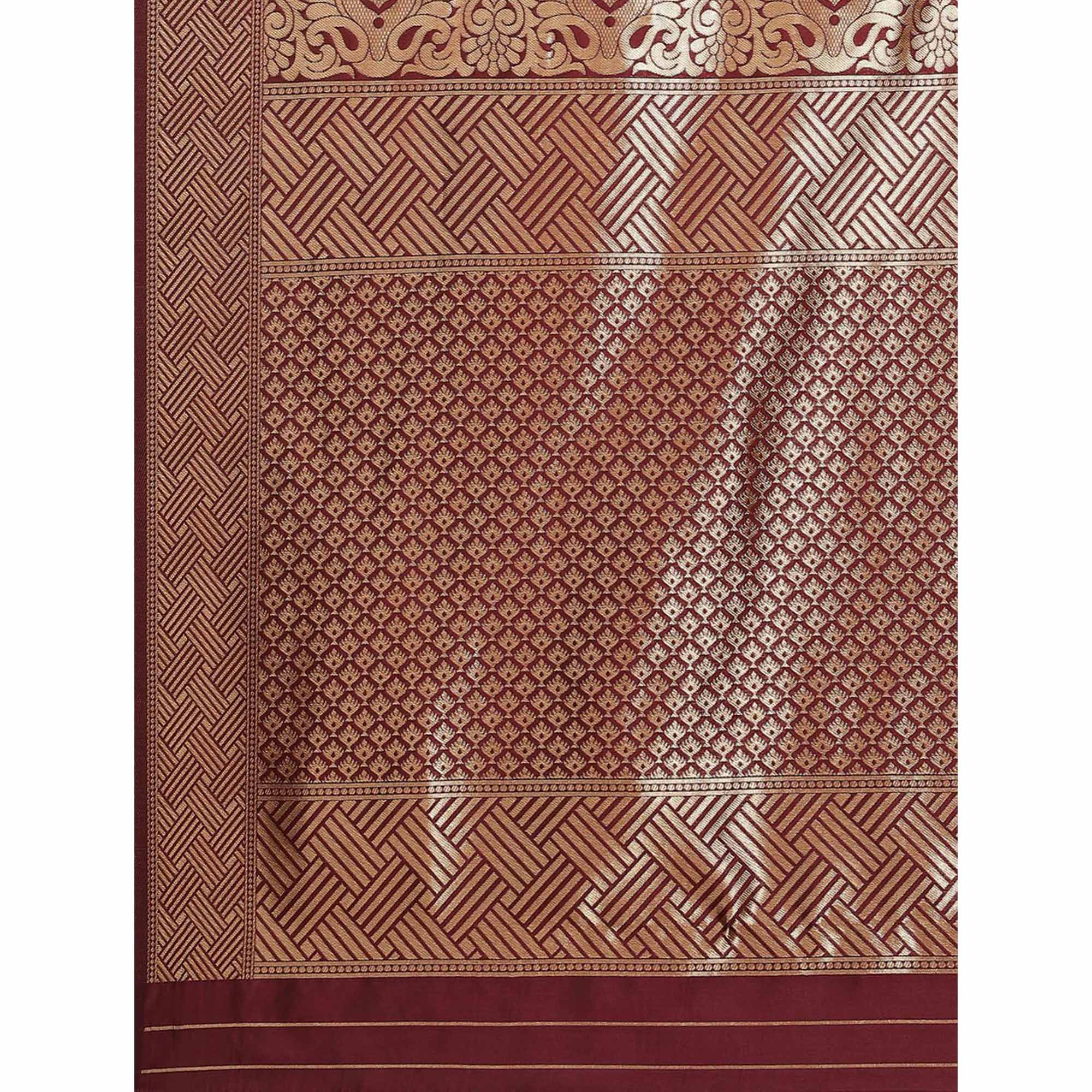 Maroon Woven Banarasi Silk Saree