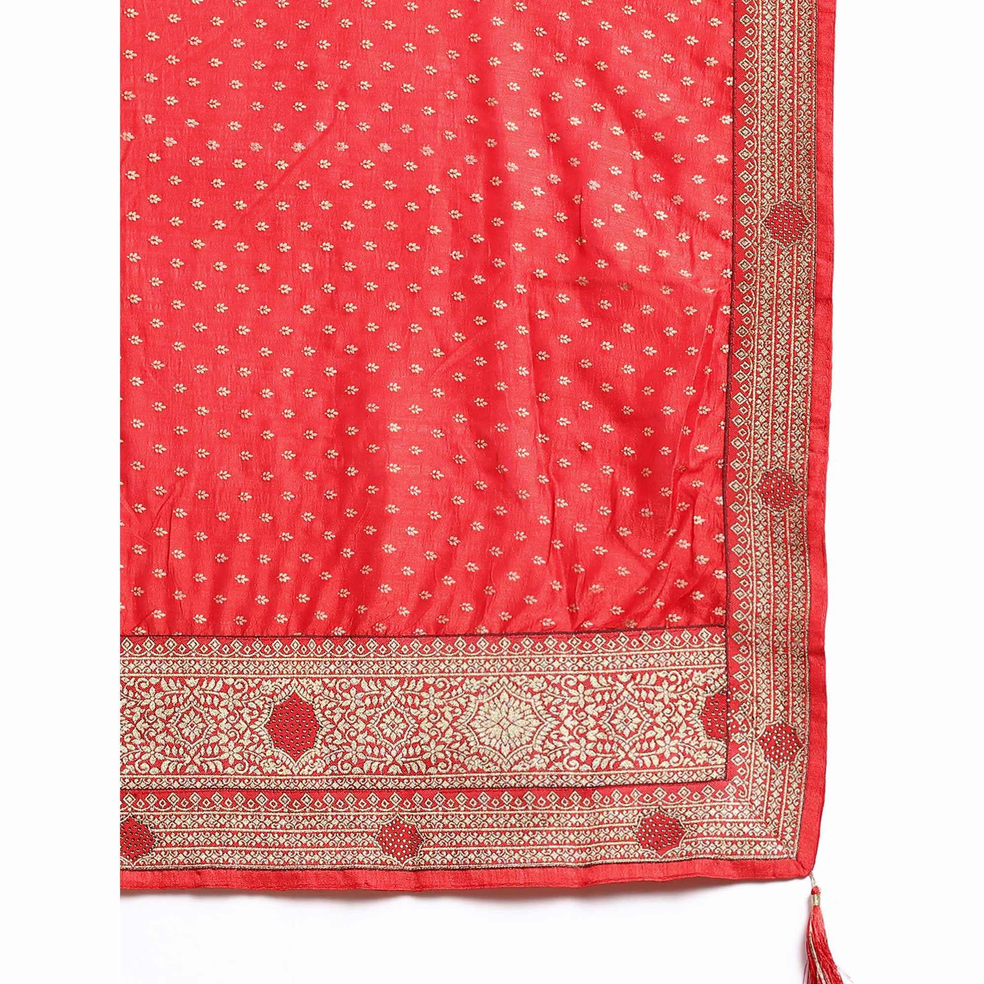 Red Foil Printed With Swarovski Vichitra Silk Saree