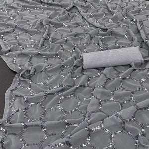 Grey Sequins Embroidered Georgette Saree