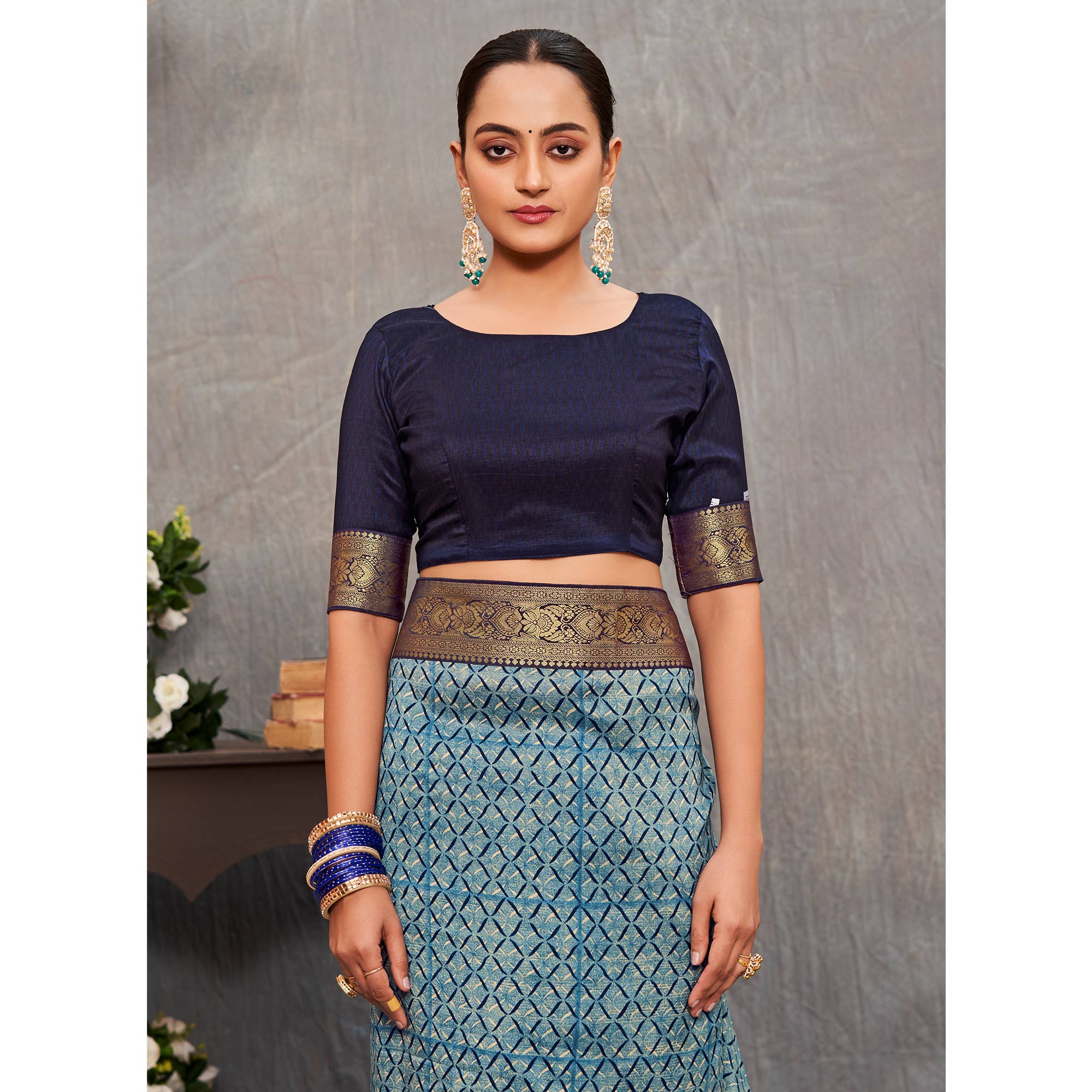 Multicolor Printed With lace Border Tussar Silk Saree