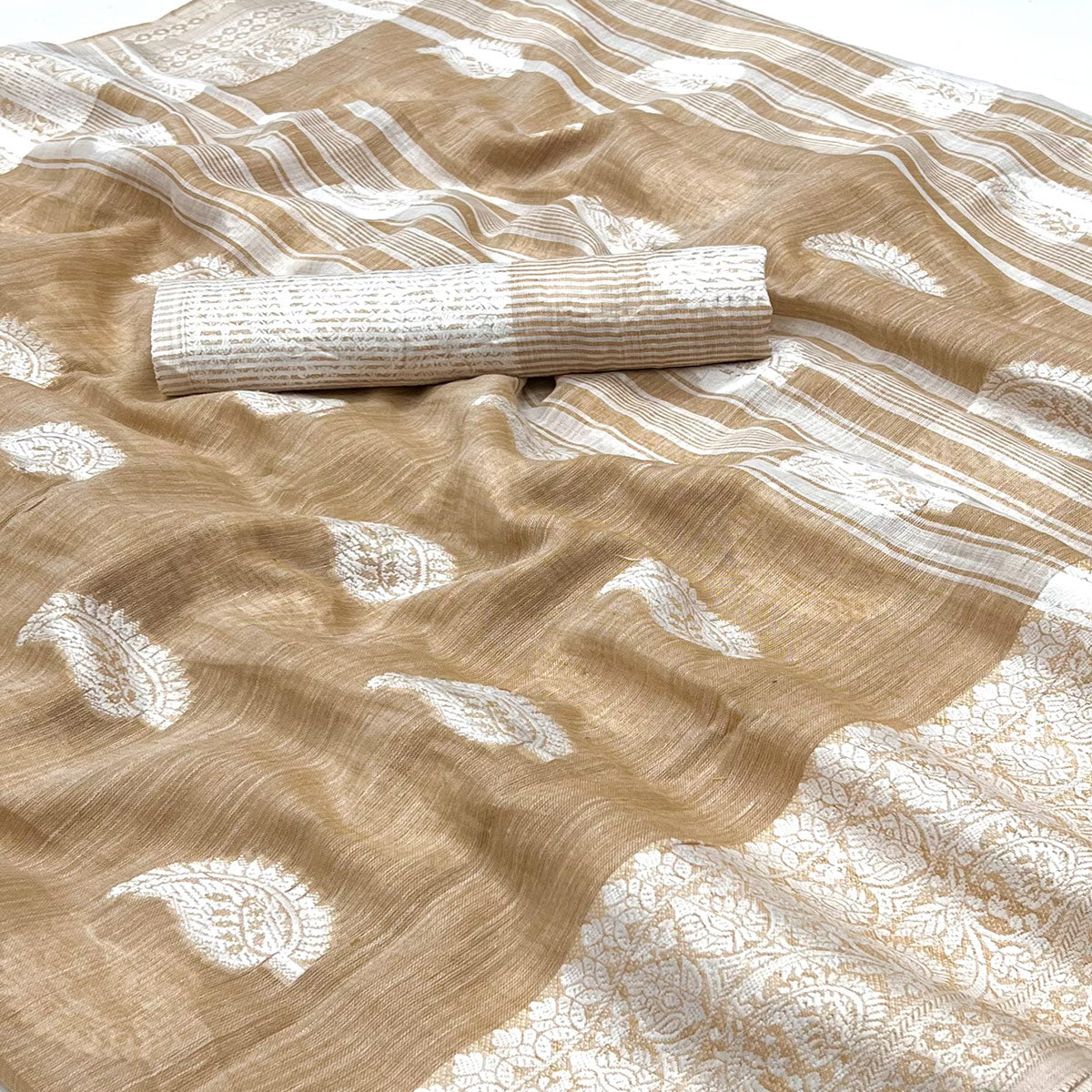 Chikoo Woven Linen Saree