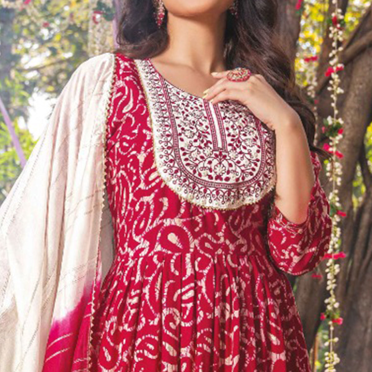 Pink Printed Rayon Naira Cut Suit