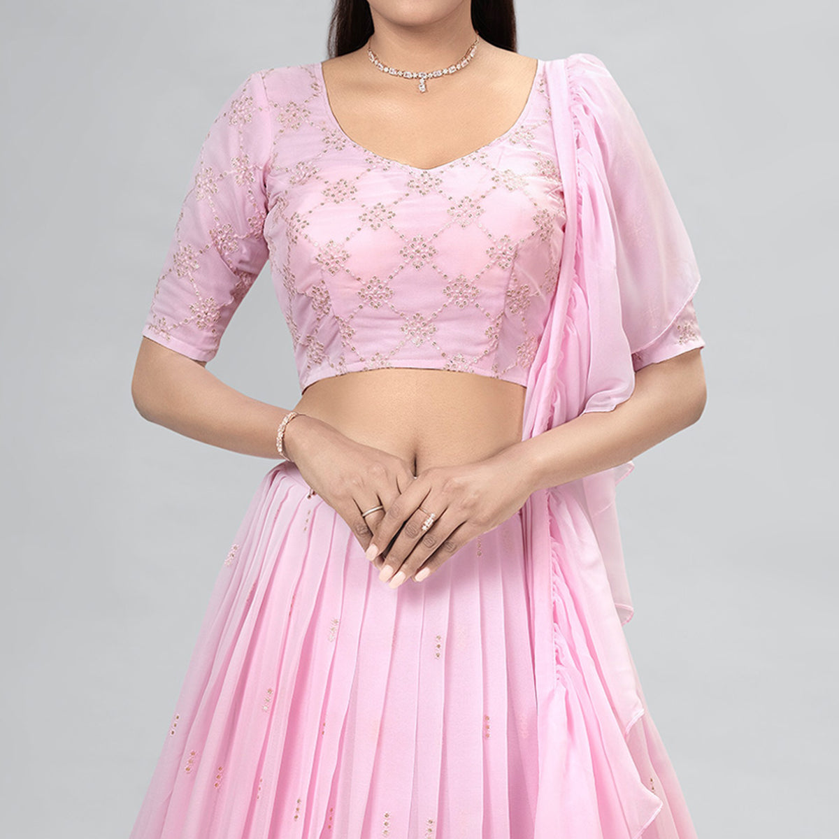 Pink Embroidered Georgette Lehenga Choli