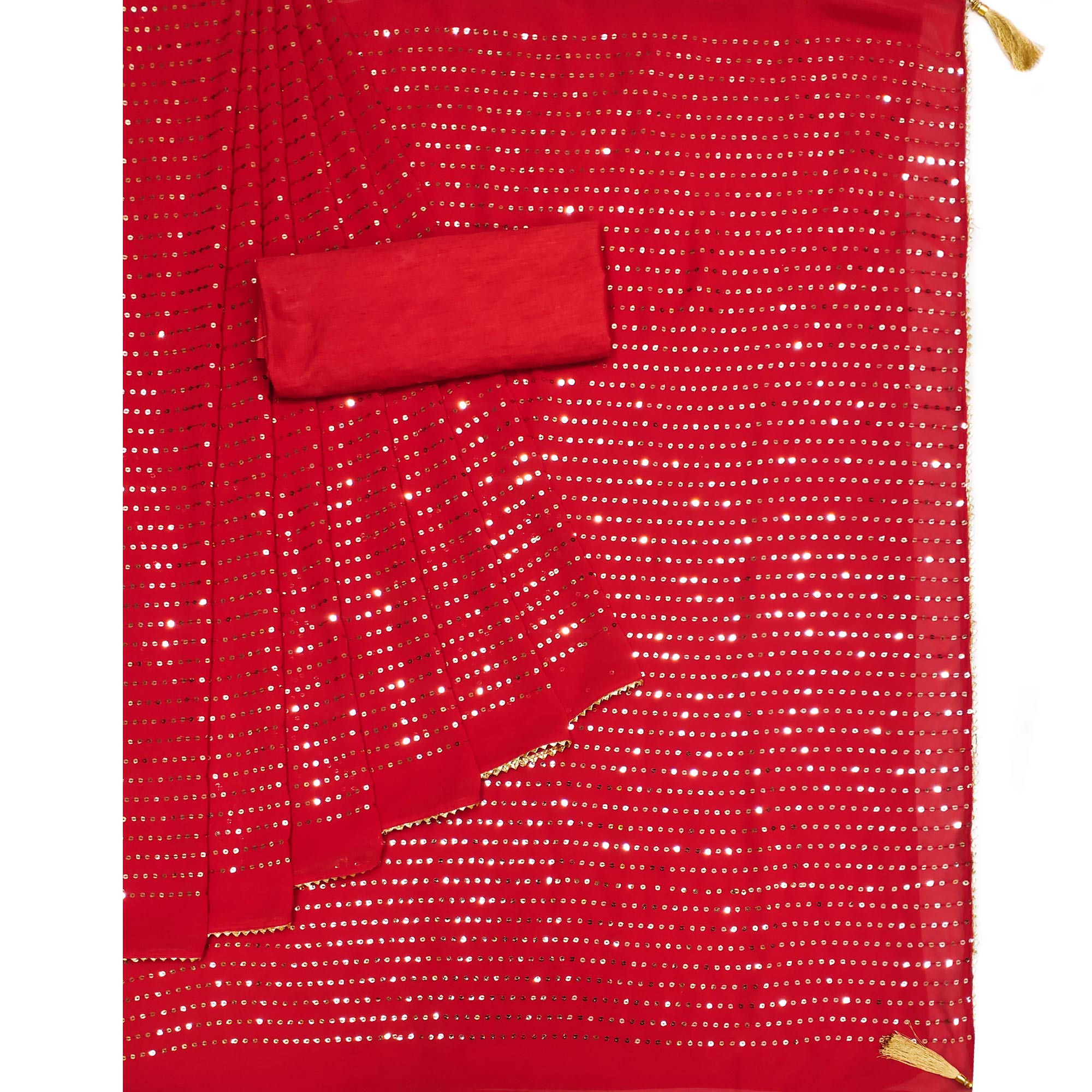 Red Sequins Embroidered Georgette Saree