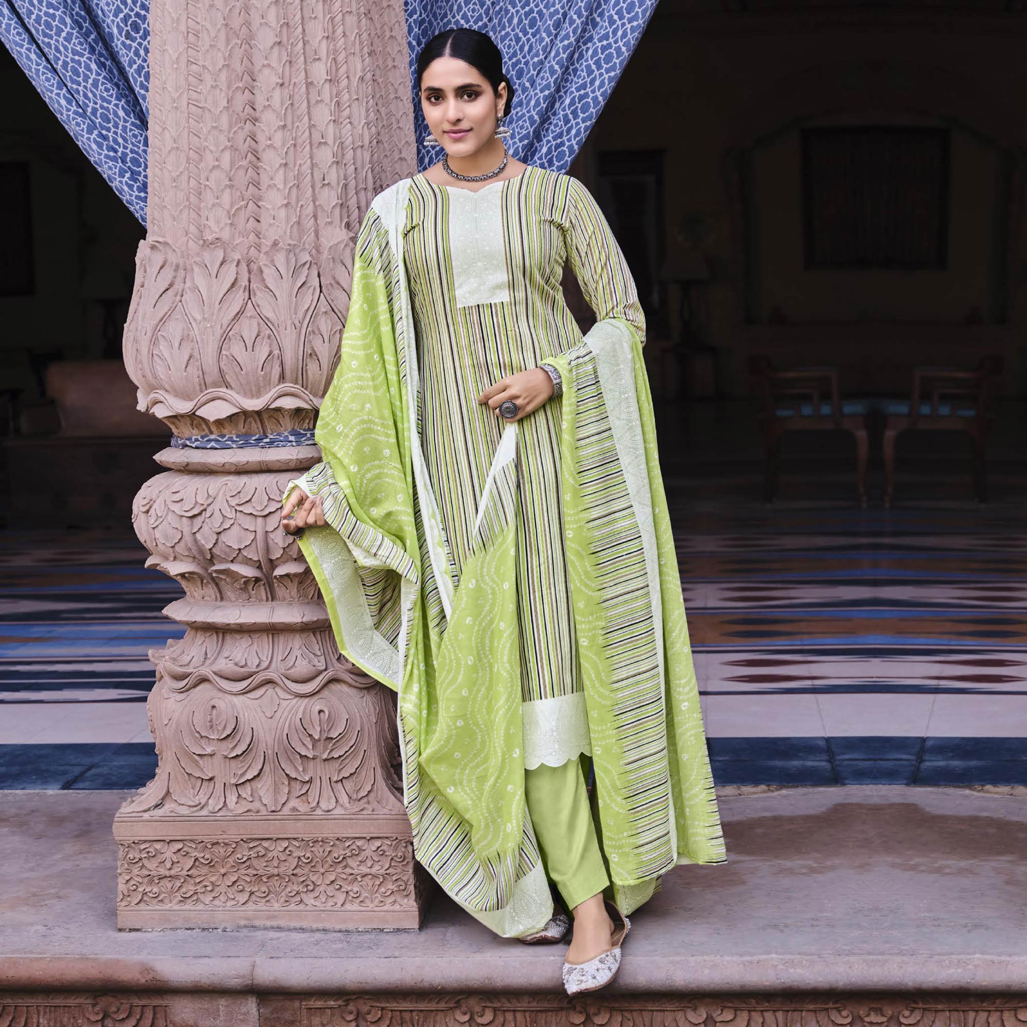 Green Printed Pure Cotton Salwar Suit