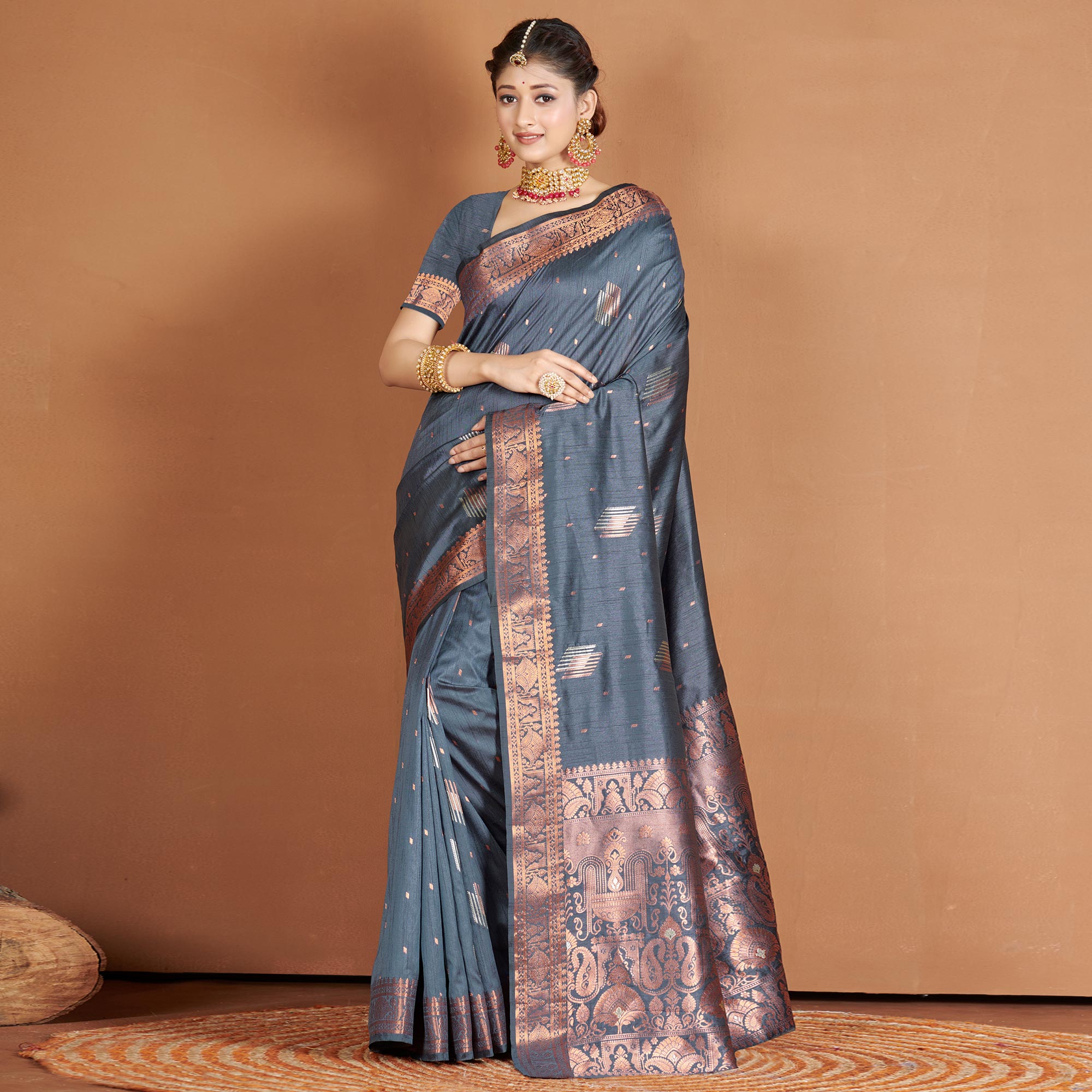 Grey Woven Banarasi Silk Saree