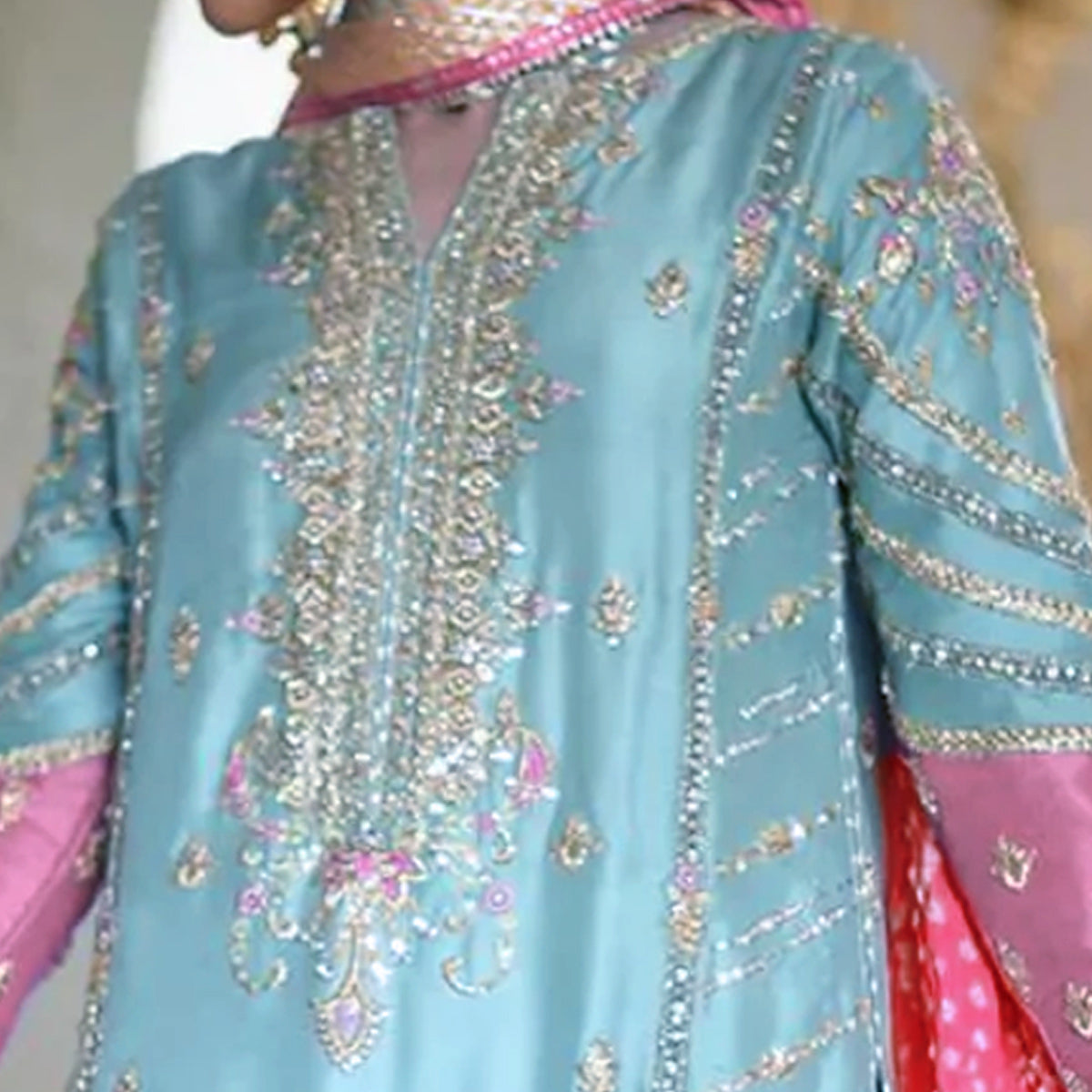 Blue Sequins Embroidered Georgette Pakistani Suit