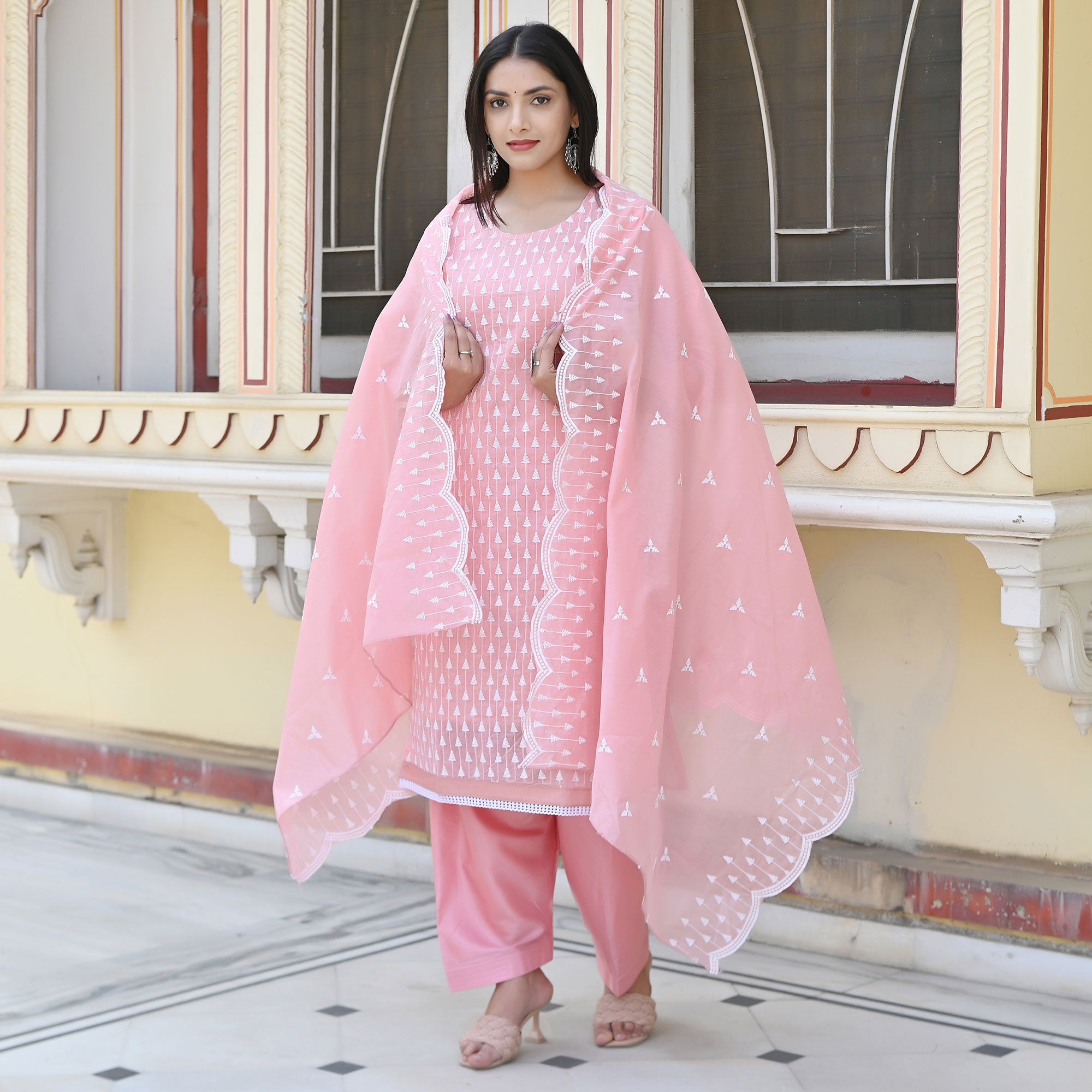 Pink Embroidered Chanderi Salwar Suit