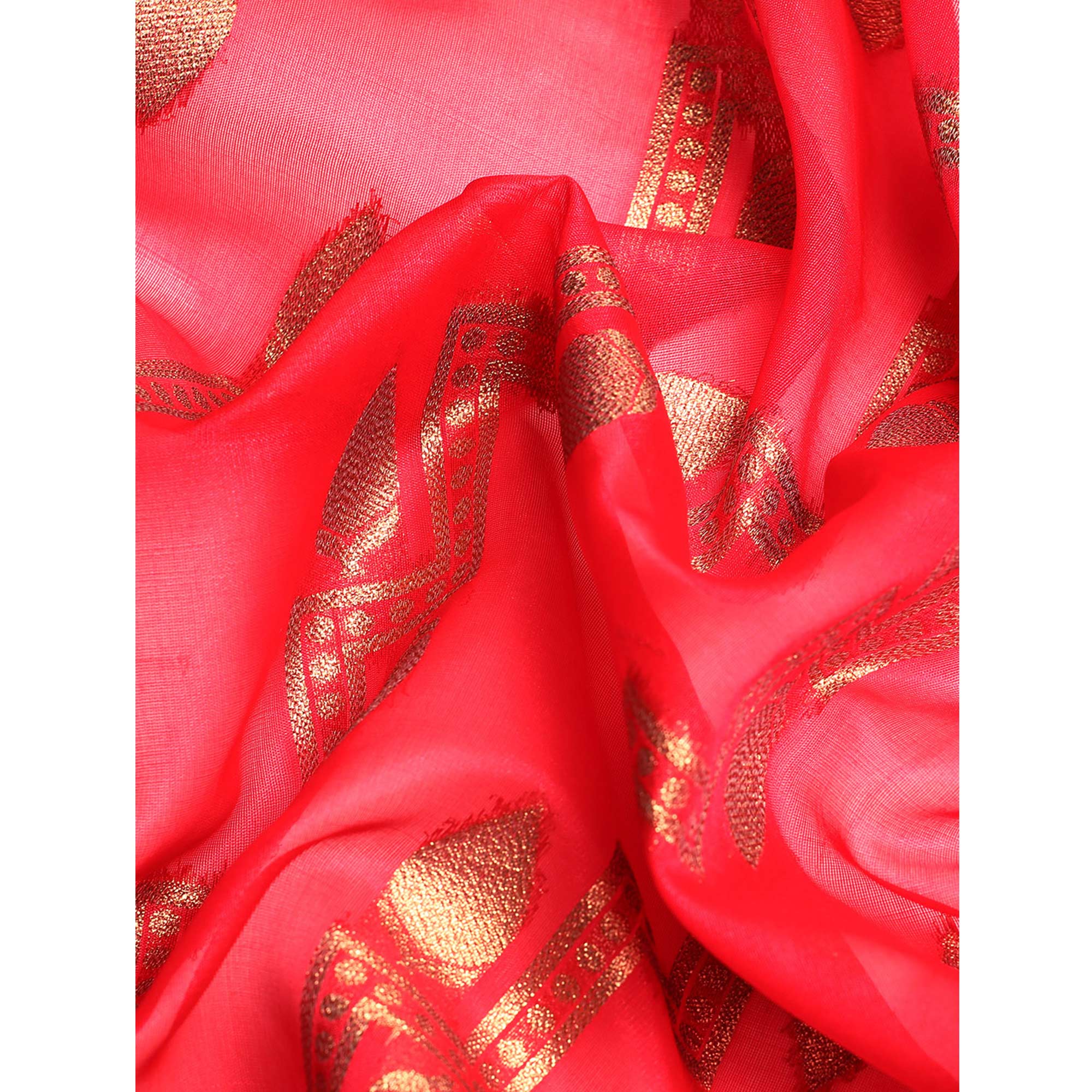 Rani Pink Floral Woven Organza Silk Saree With Tassels
