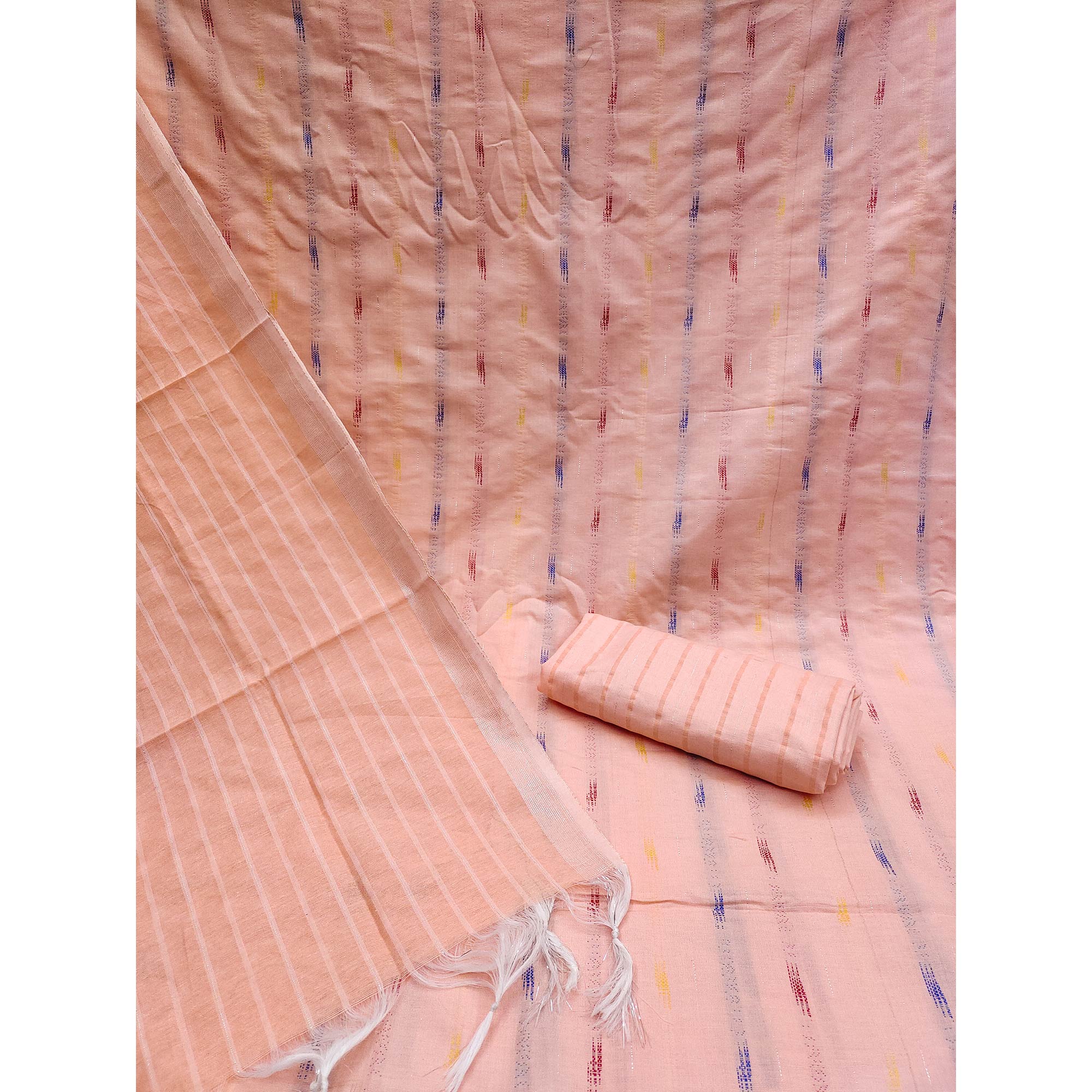 Peach Woven Cotton Blend Dress Material