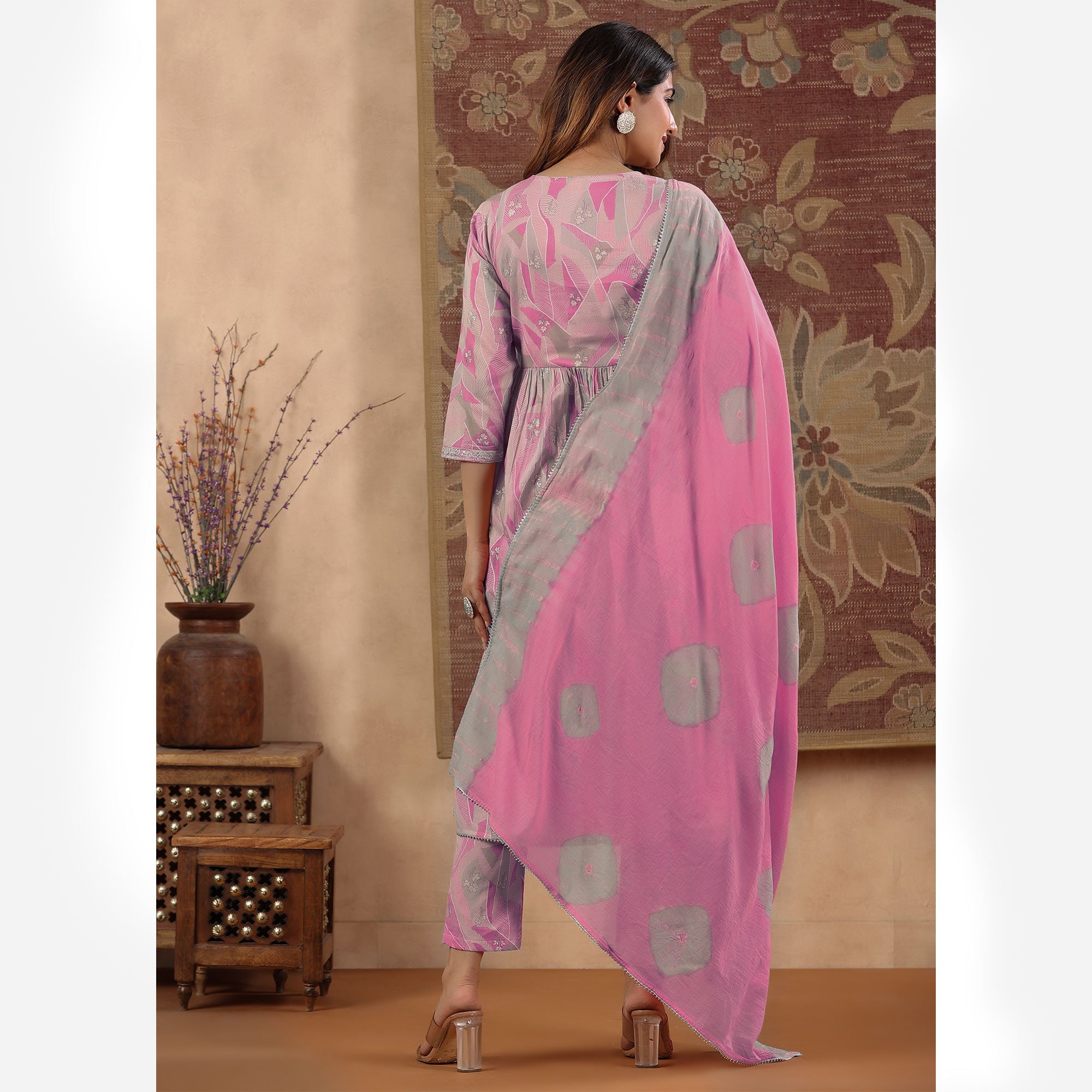 Pink Floral Printed With Embroidered Pure Cotton Suit