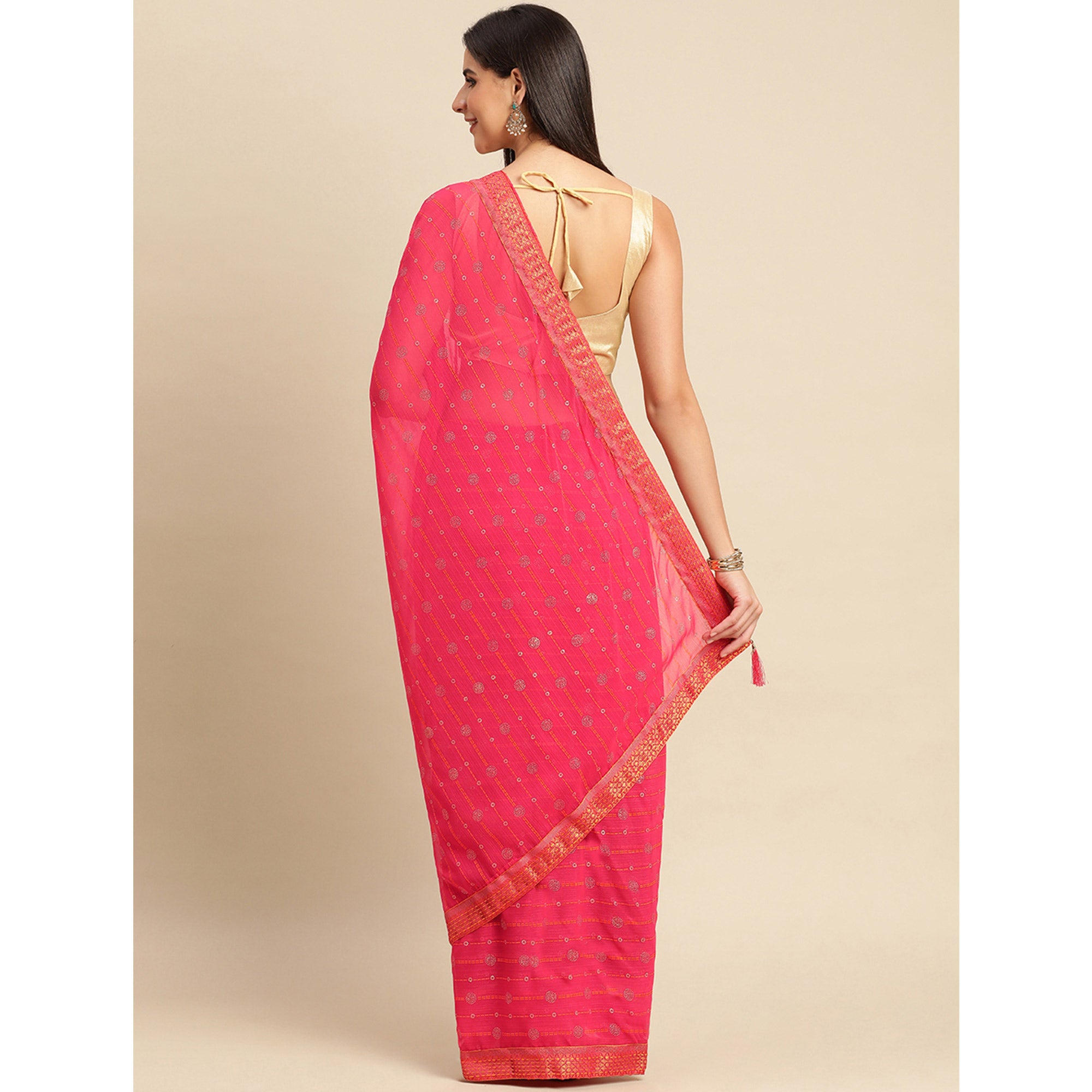 Pink Foil Printed Zomato Saree